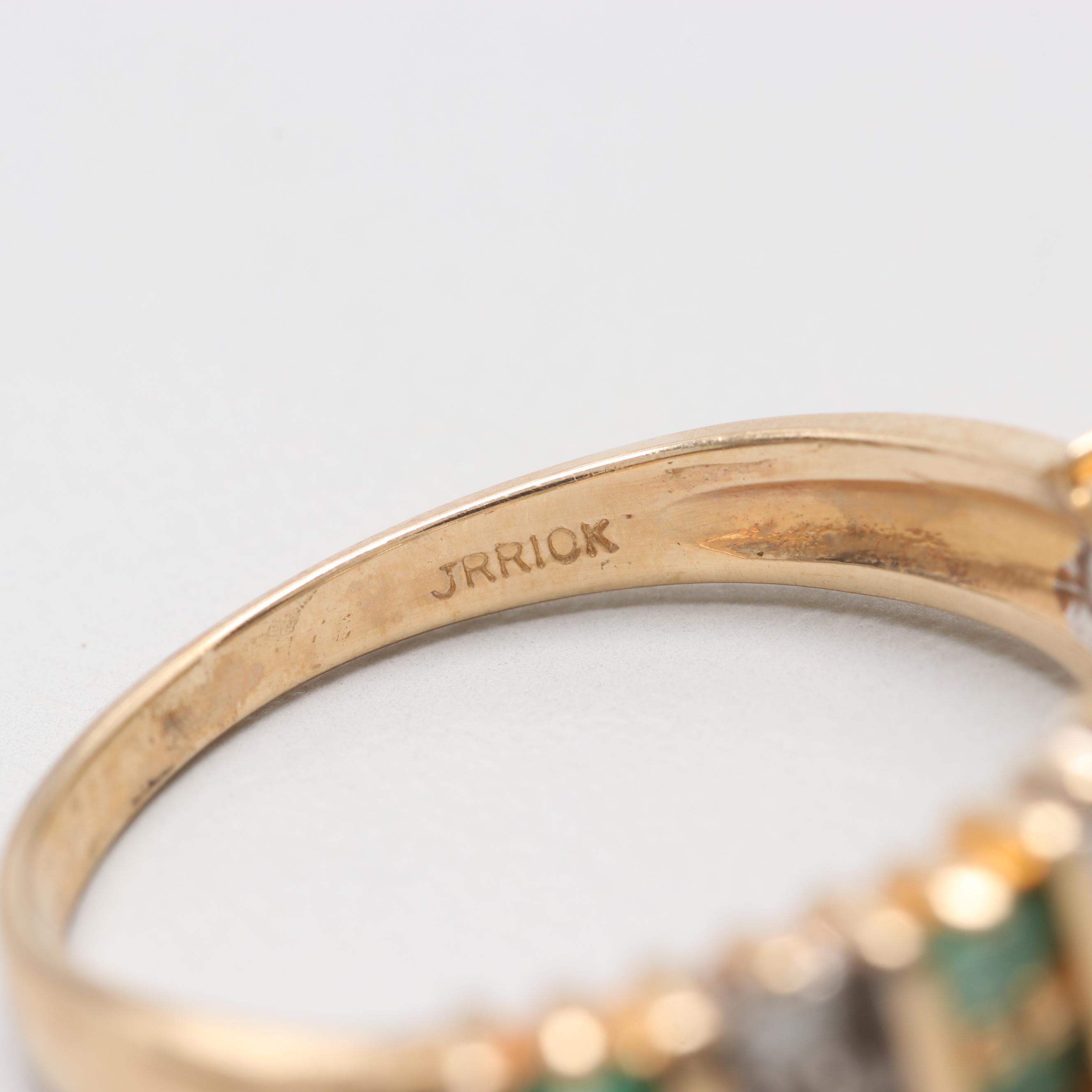 10K Yellow Gold Emerald and Diamond Ring