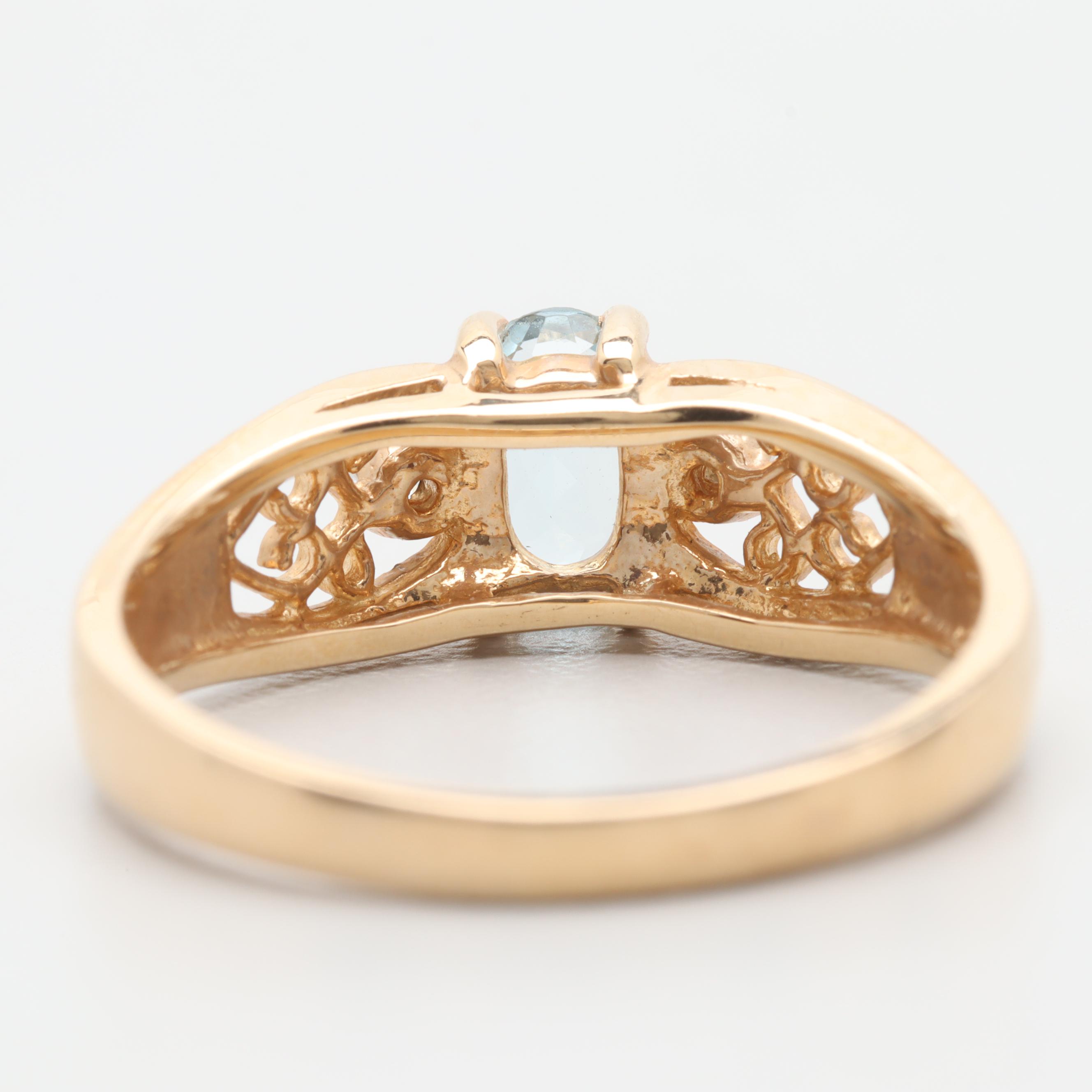 14K Yellow Gold Aquamarine and Diamond Ring