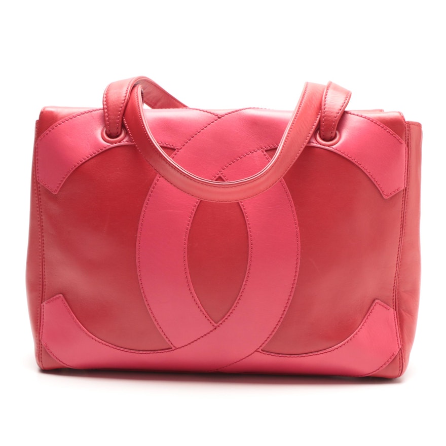 Chanel Red Lambskin Leather CC Logo Tote