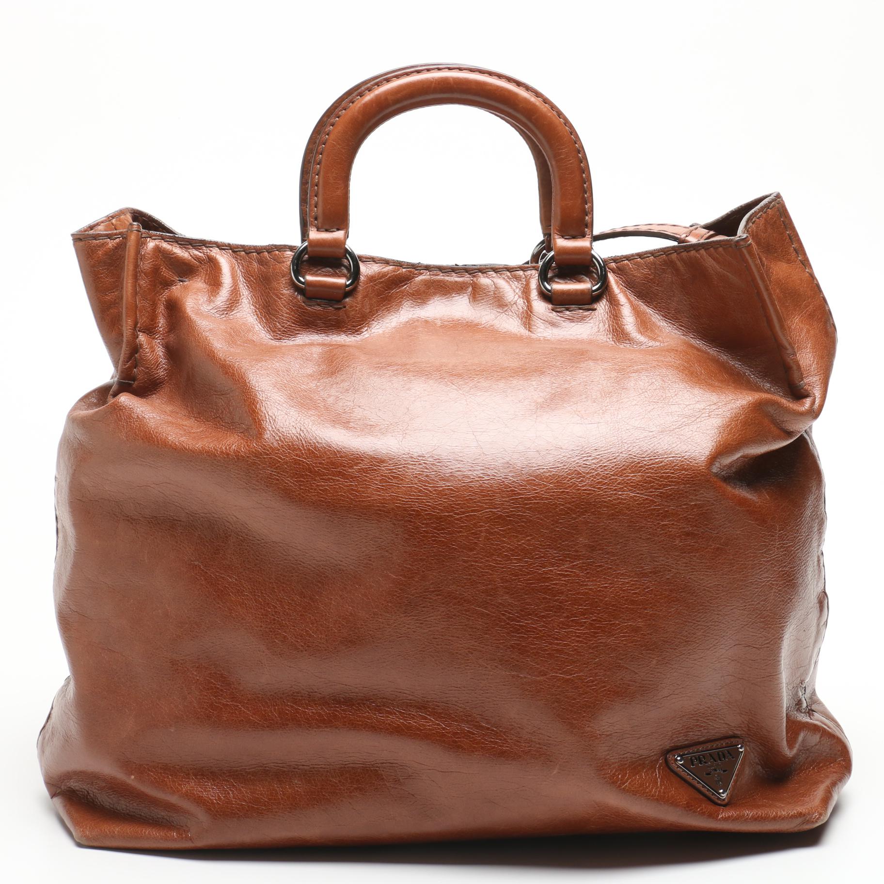 Prada Chestnut Brown Leather Tote Bag