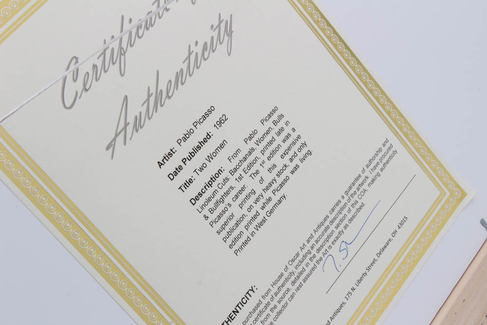 Pablo Picasso Linoleum Cut "Two Women"