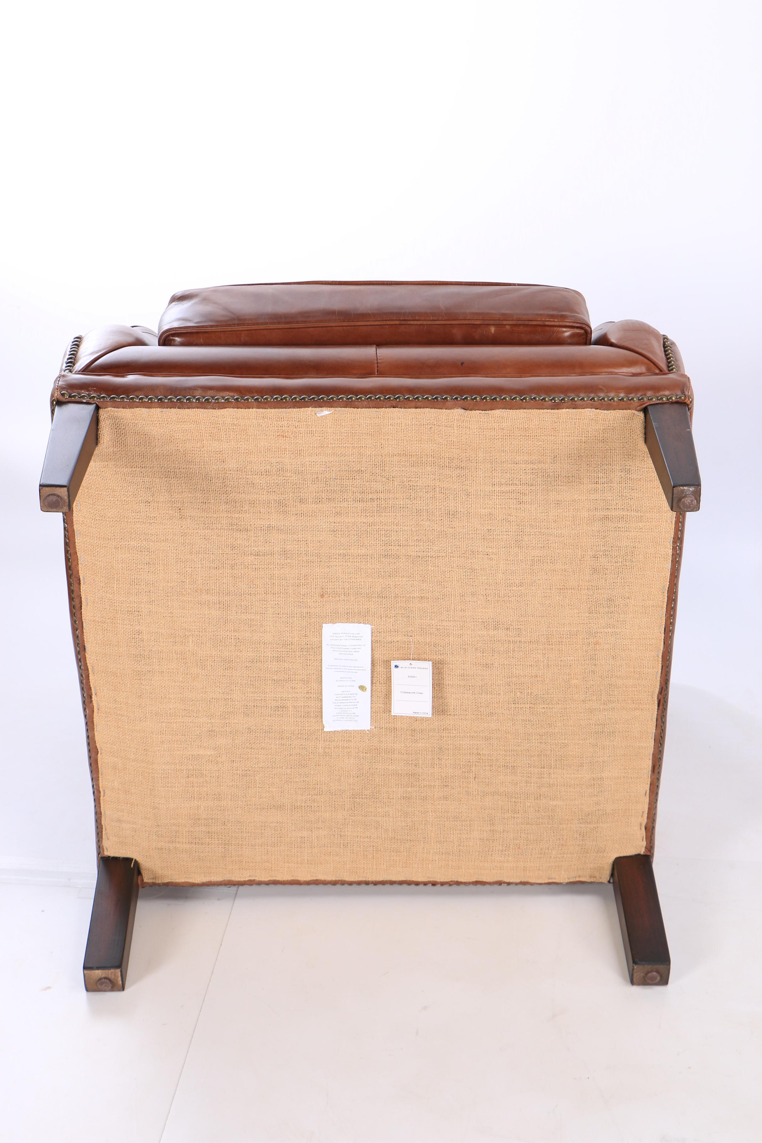 "Chatsworth" Cognac Leather Club Chairs by Blue Ocean Traders