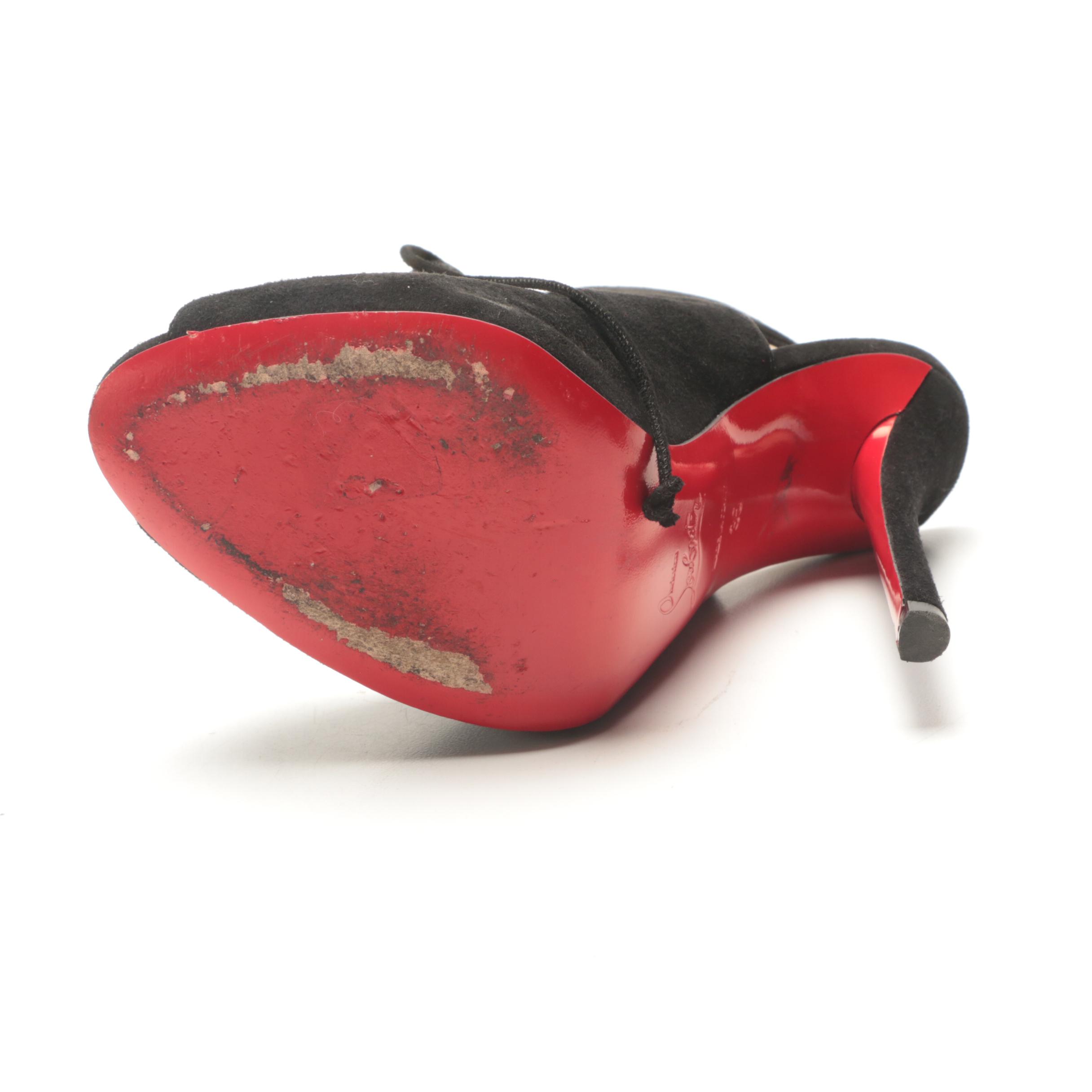 Christian Louboutin of Paris Black Suede Cut-Out Lace-Up Pumps