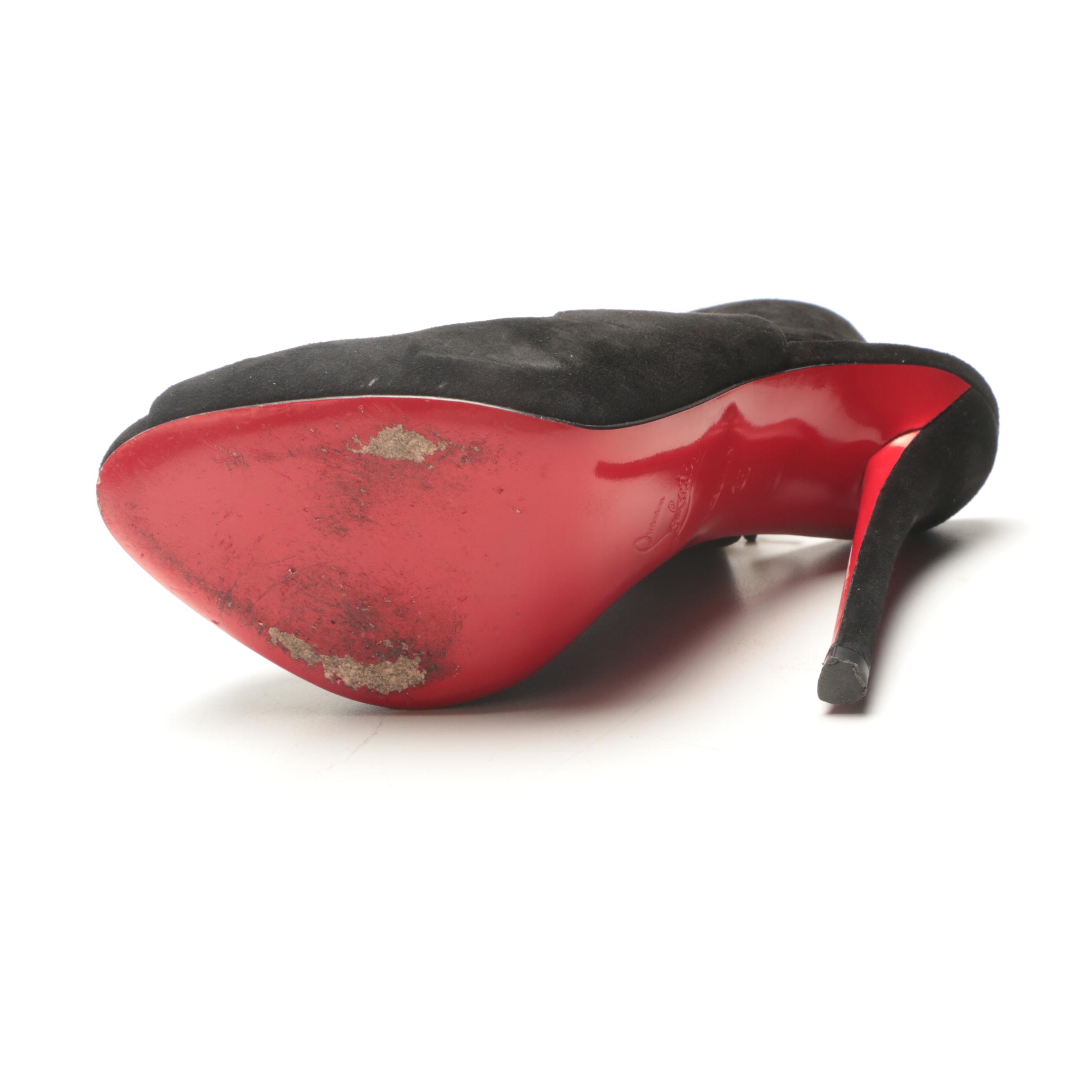 Christian Louboutin of Paris Black Suede Cut-Out Lace-Up Pumps