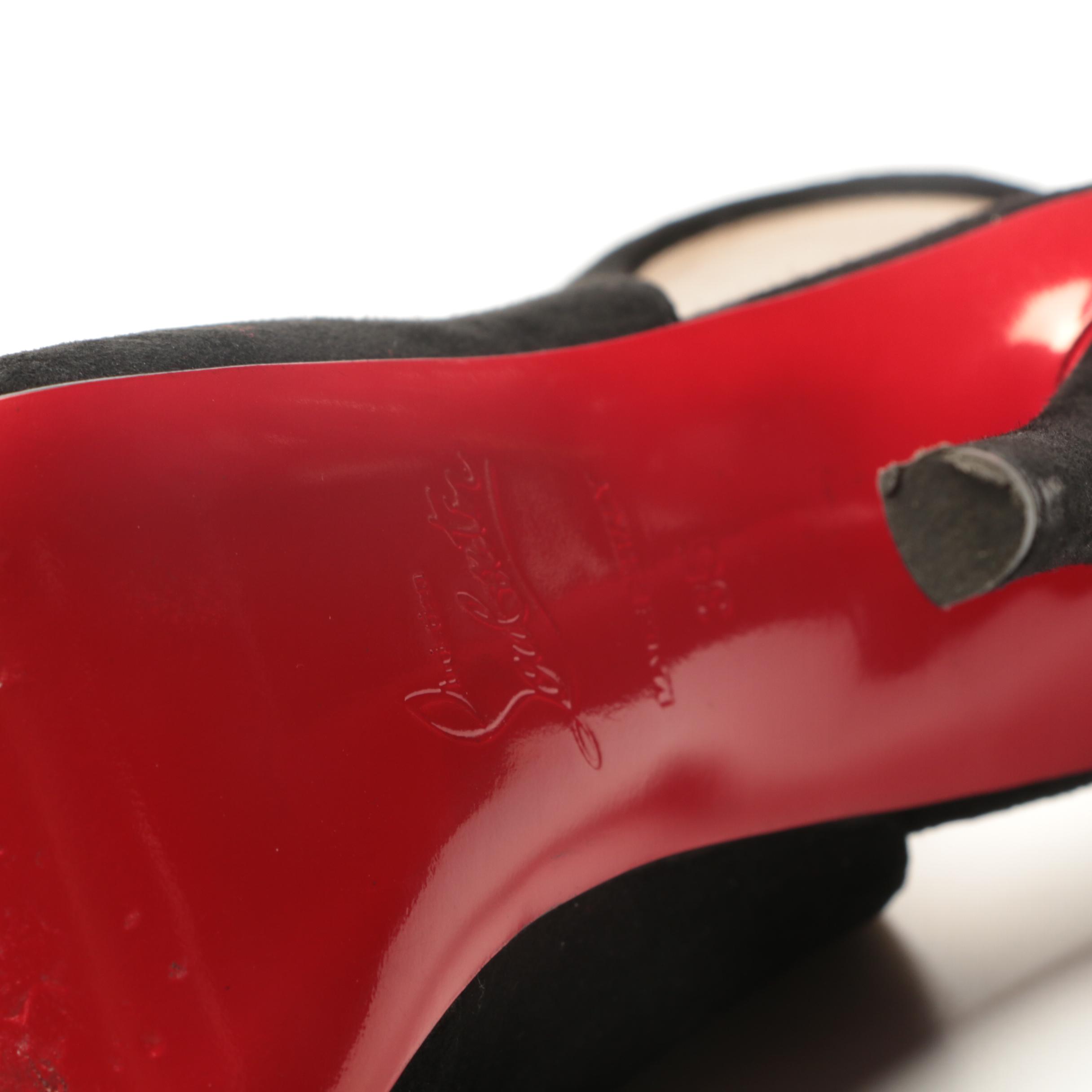 Christian Louboutin of Paris Black Suede Cut-Out Lace-Up Pumps