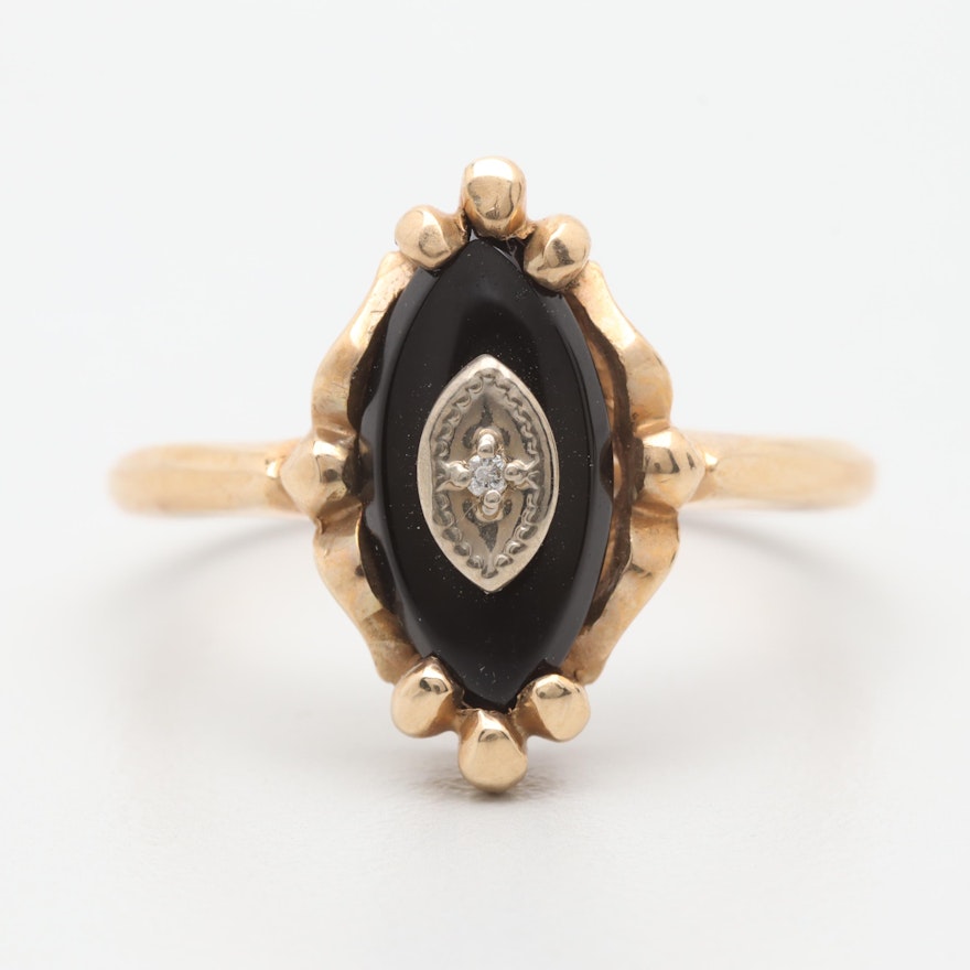 Davidson & Sons 10K Yellow Gold Black Onyx and Diamond Ring