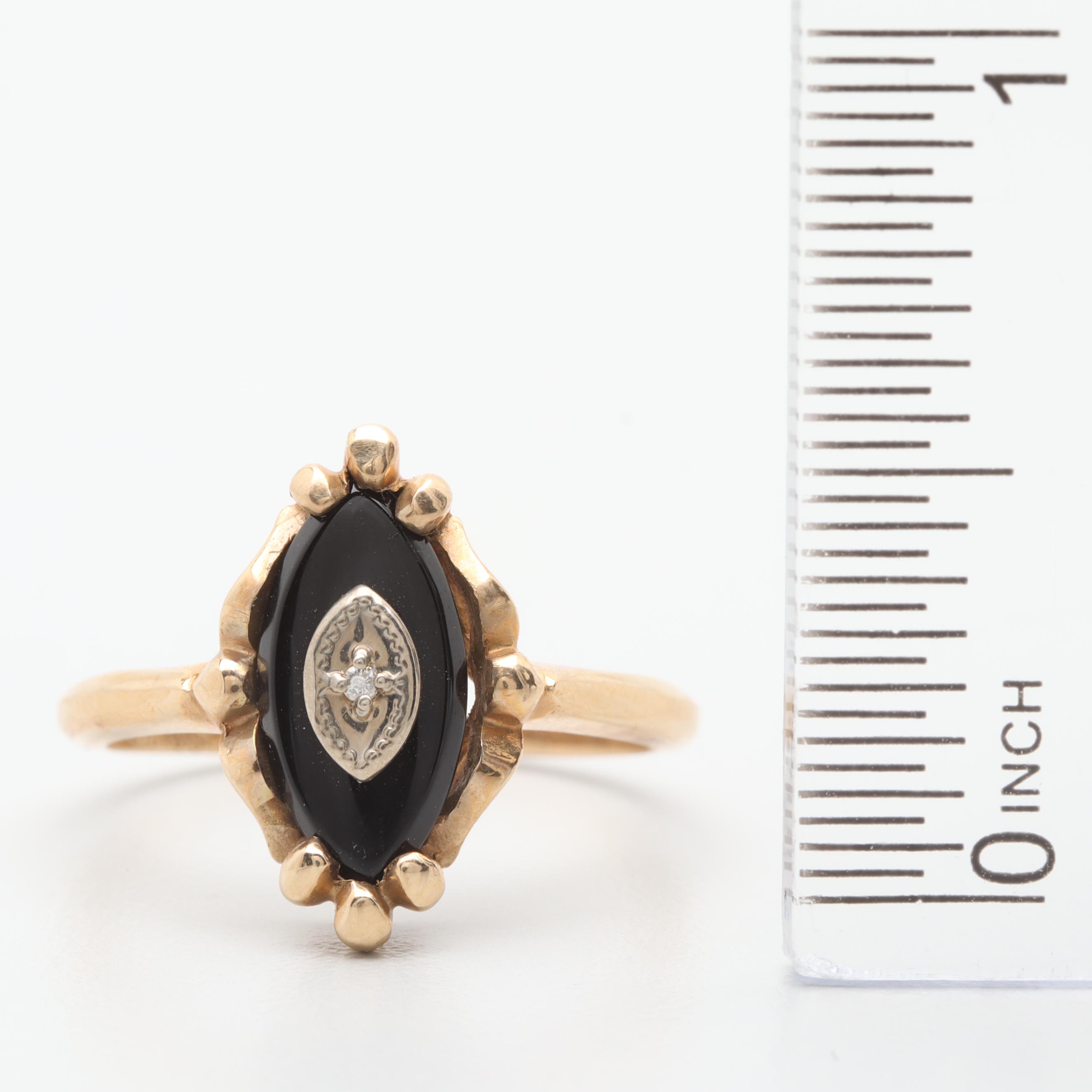 Davidson & Sons 10K Yellow Gold Black Onyx and Diamond Ring