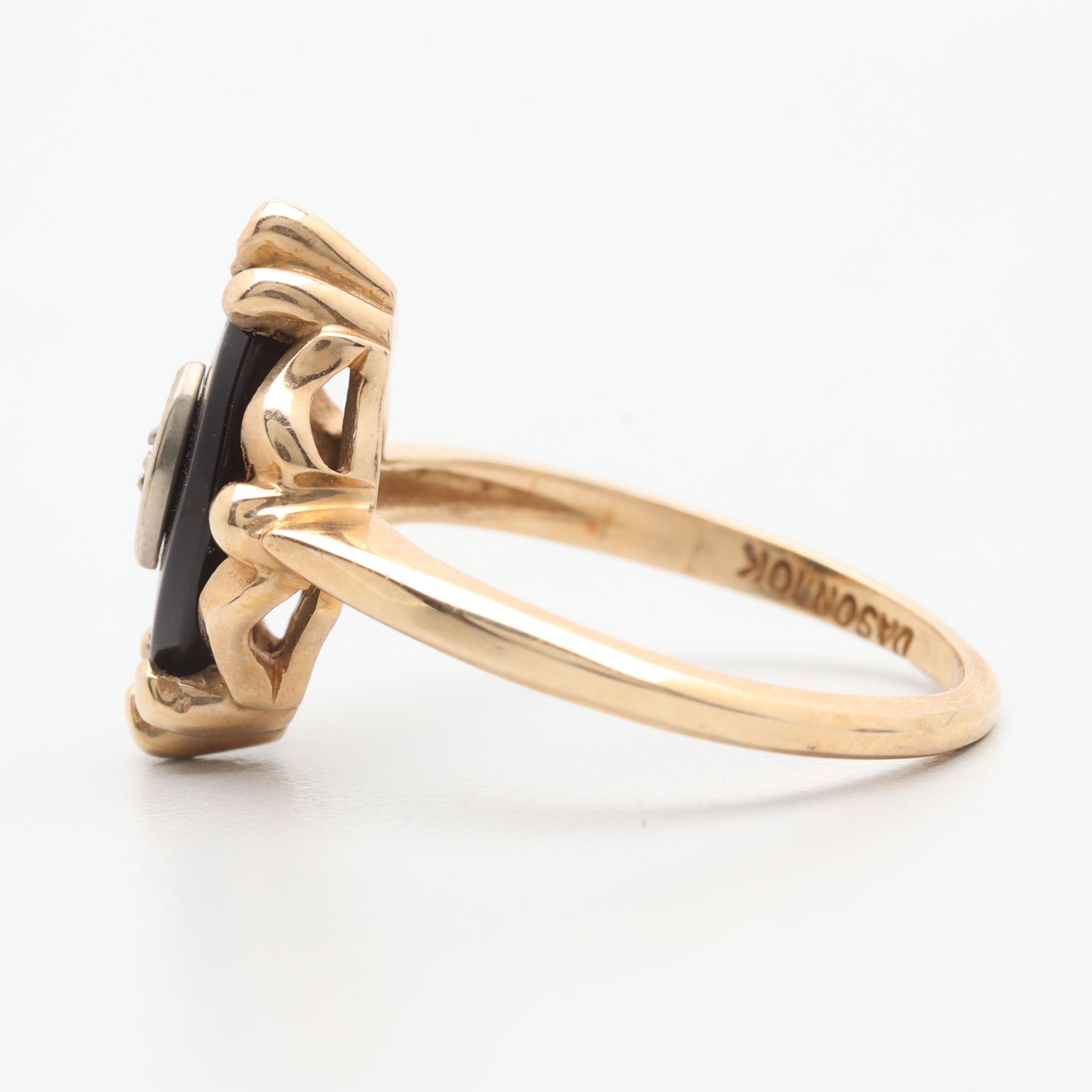 Davidson & Sons 10K Yellow Gold Black Onyx and Diamond Ring
