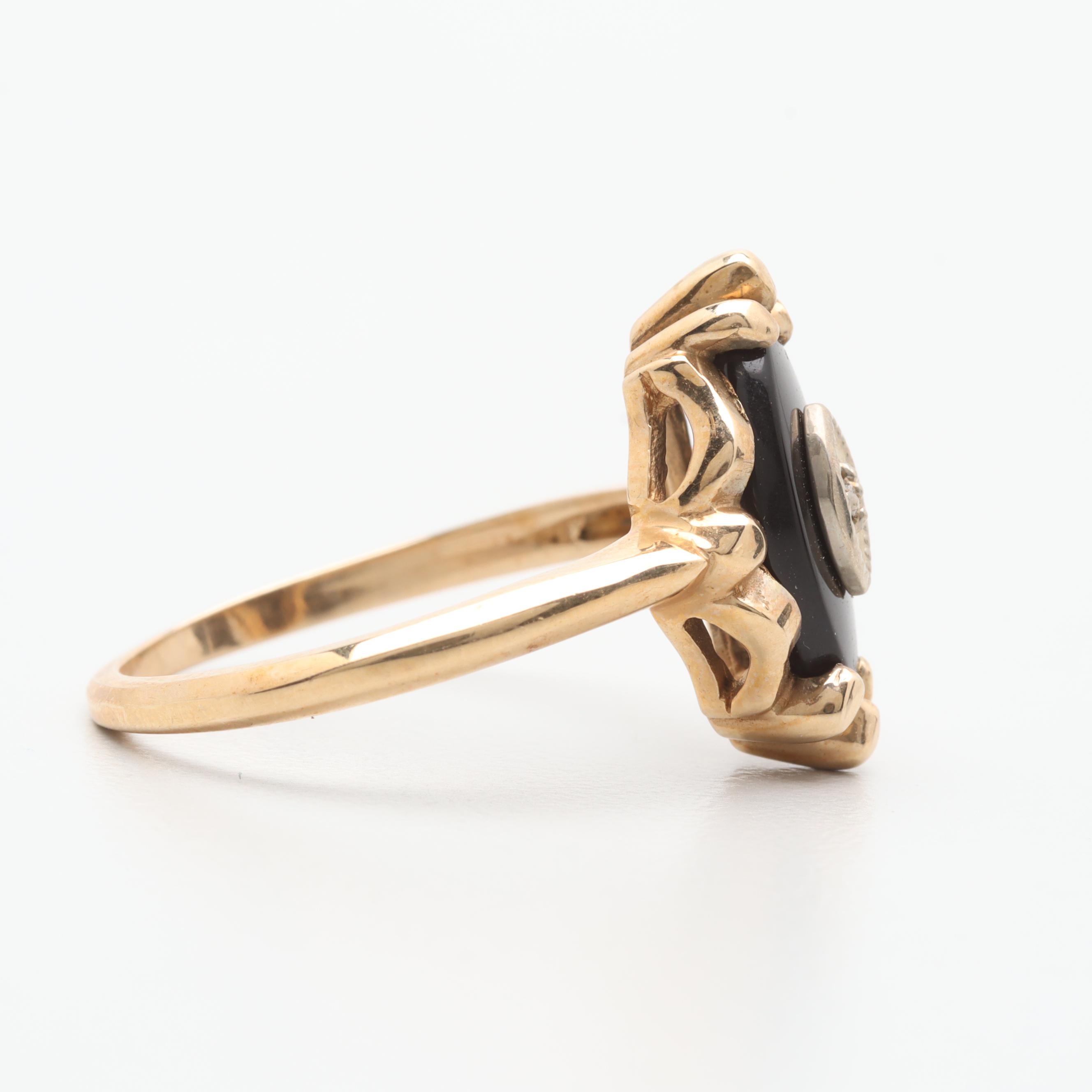 Davidson & Sons 10K Yellow Gold Black Onyx and Diamond Ring