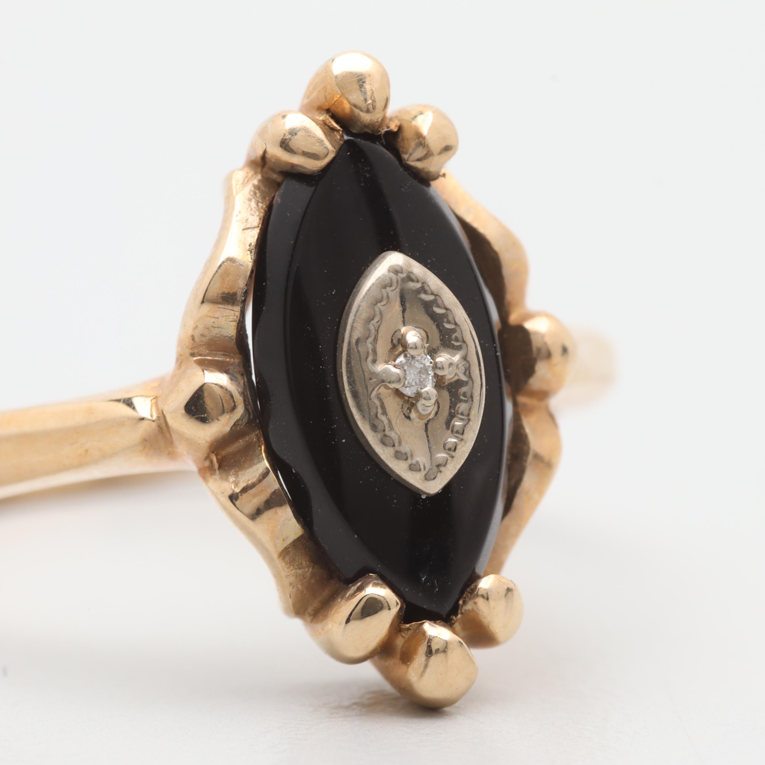 Davidson & Sons 10K Yellow Gold Black Onyx and Diamond Ring