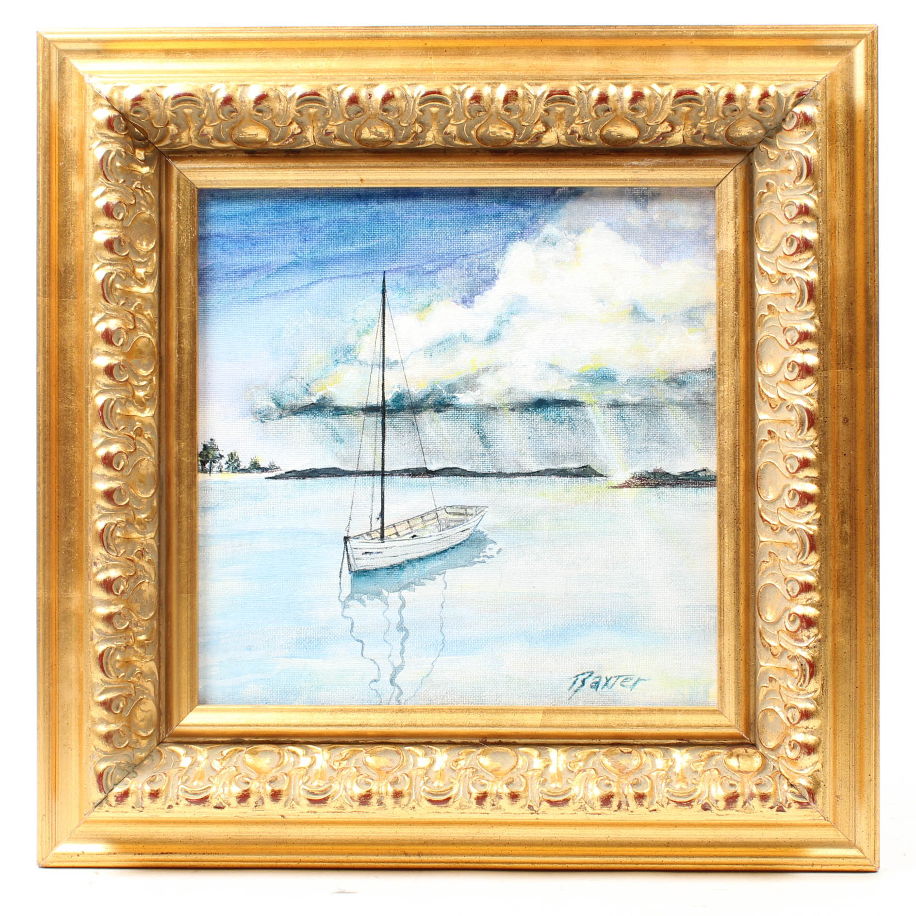 Charles R. Baxter Oil Seascape with Sailboat