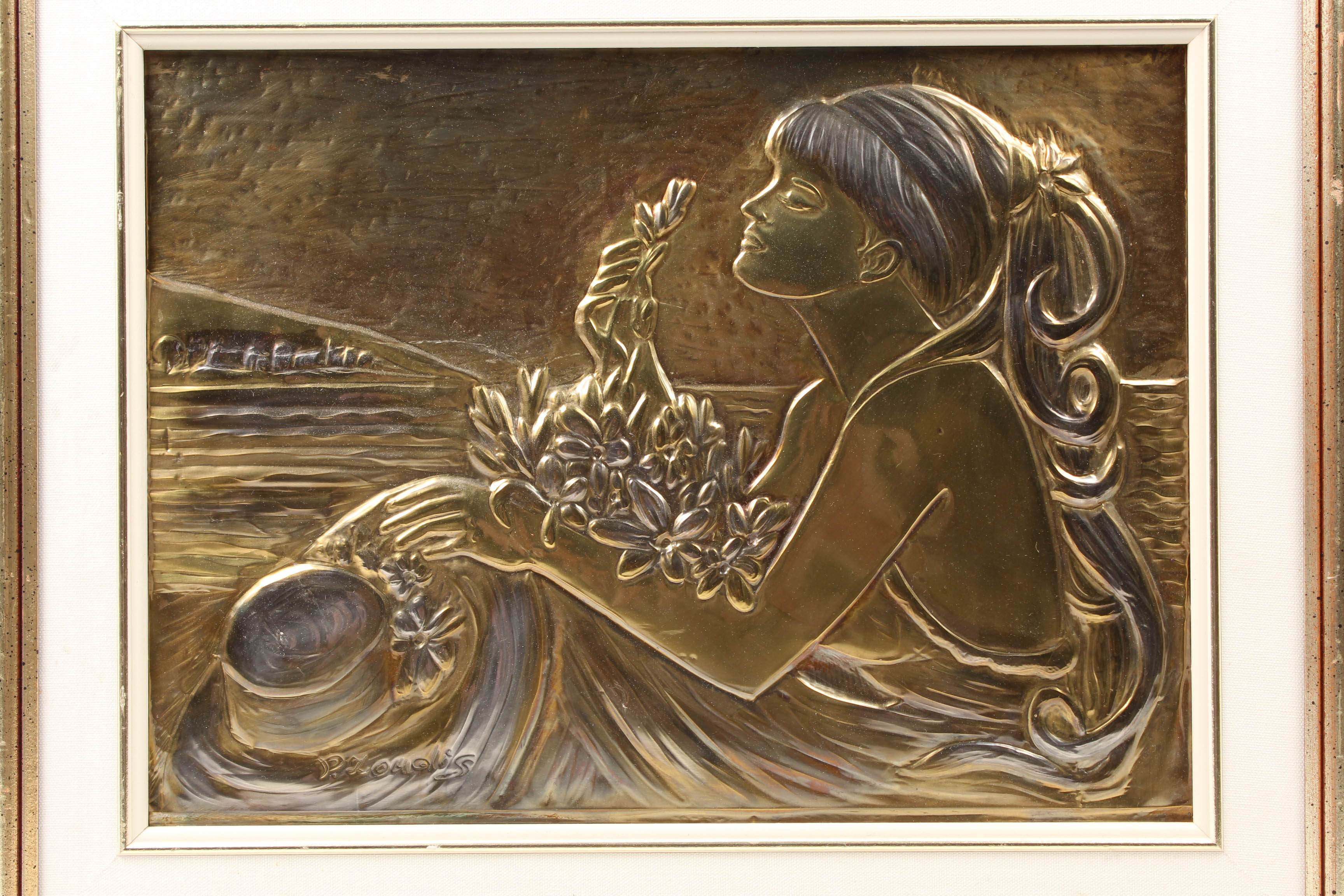 P. Loudis Art Nouveau Metal Relief Work
