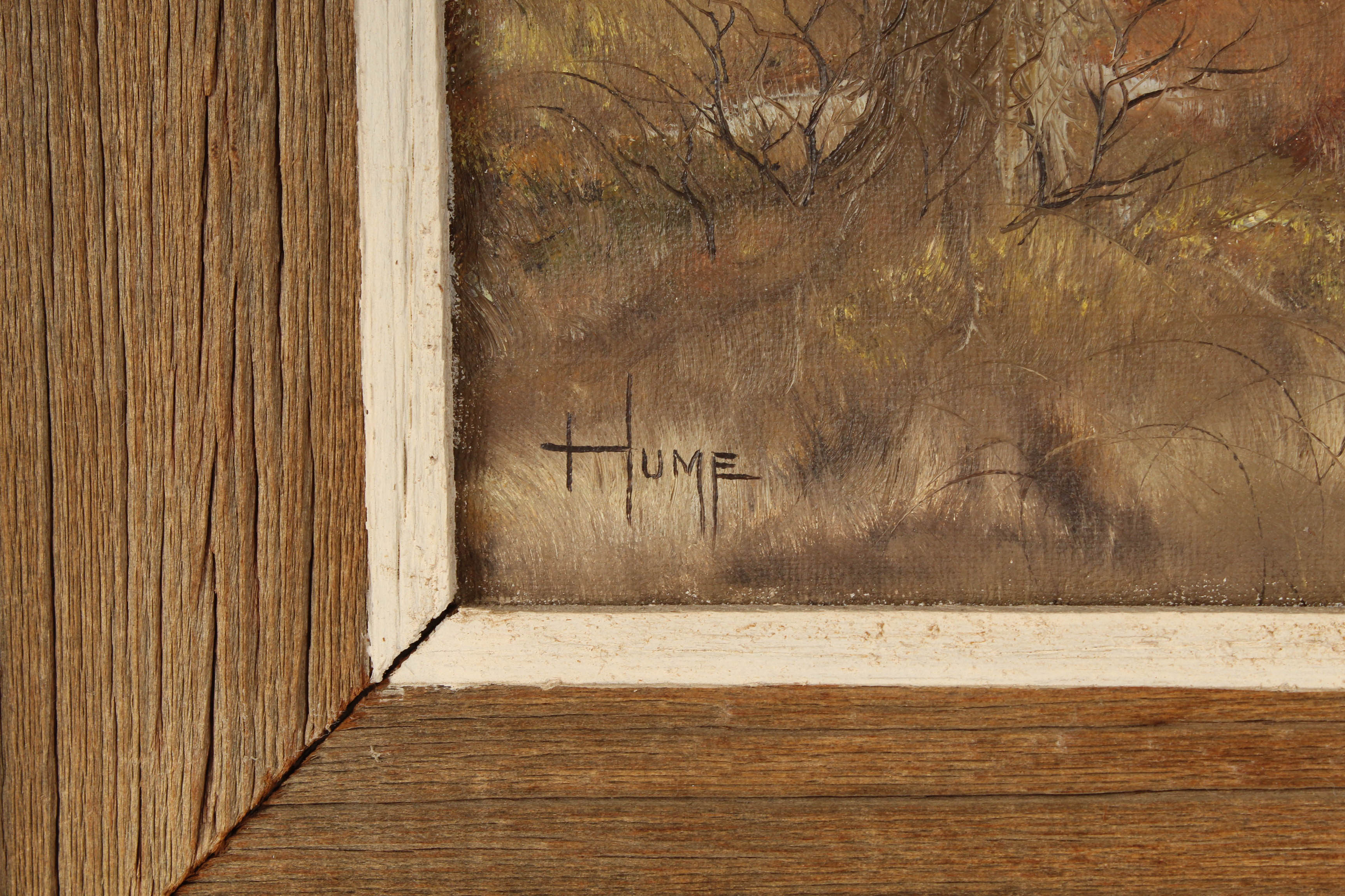 Bruce A. Hume Vintage Oil Painting Landscape with Flying Pheasant