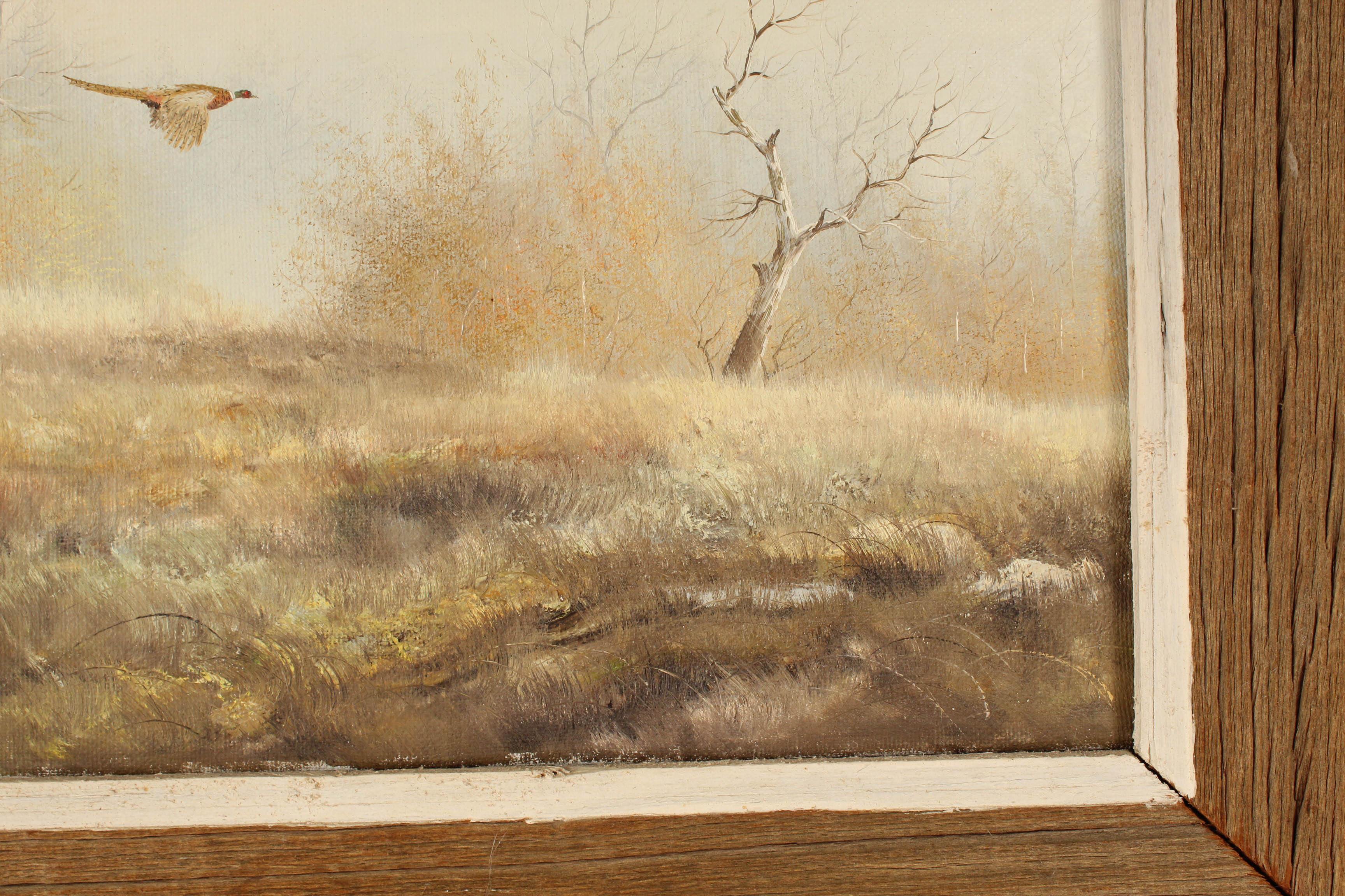 Bruce A. Hume Vintage Oil Painting Landscape with Flying Pheasant