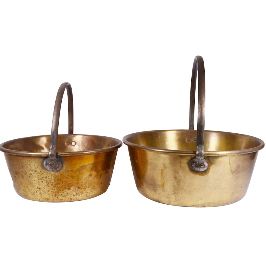 Vintage Brass Buckets With Iron Handles