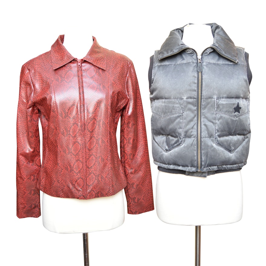 Women's Levi's Vest and Fu Da Sport Red Python Print Faux Leather Jacket