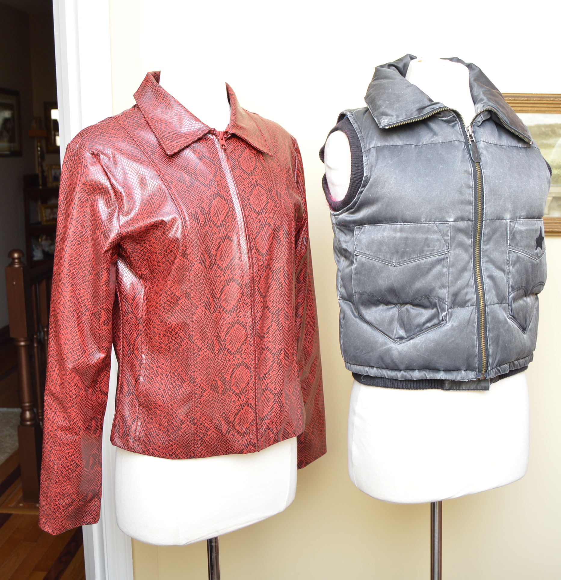 Women's Levi's Vest and Fu Da Sport Red Python Print Faux Leather Jacket