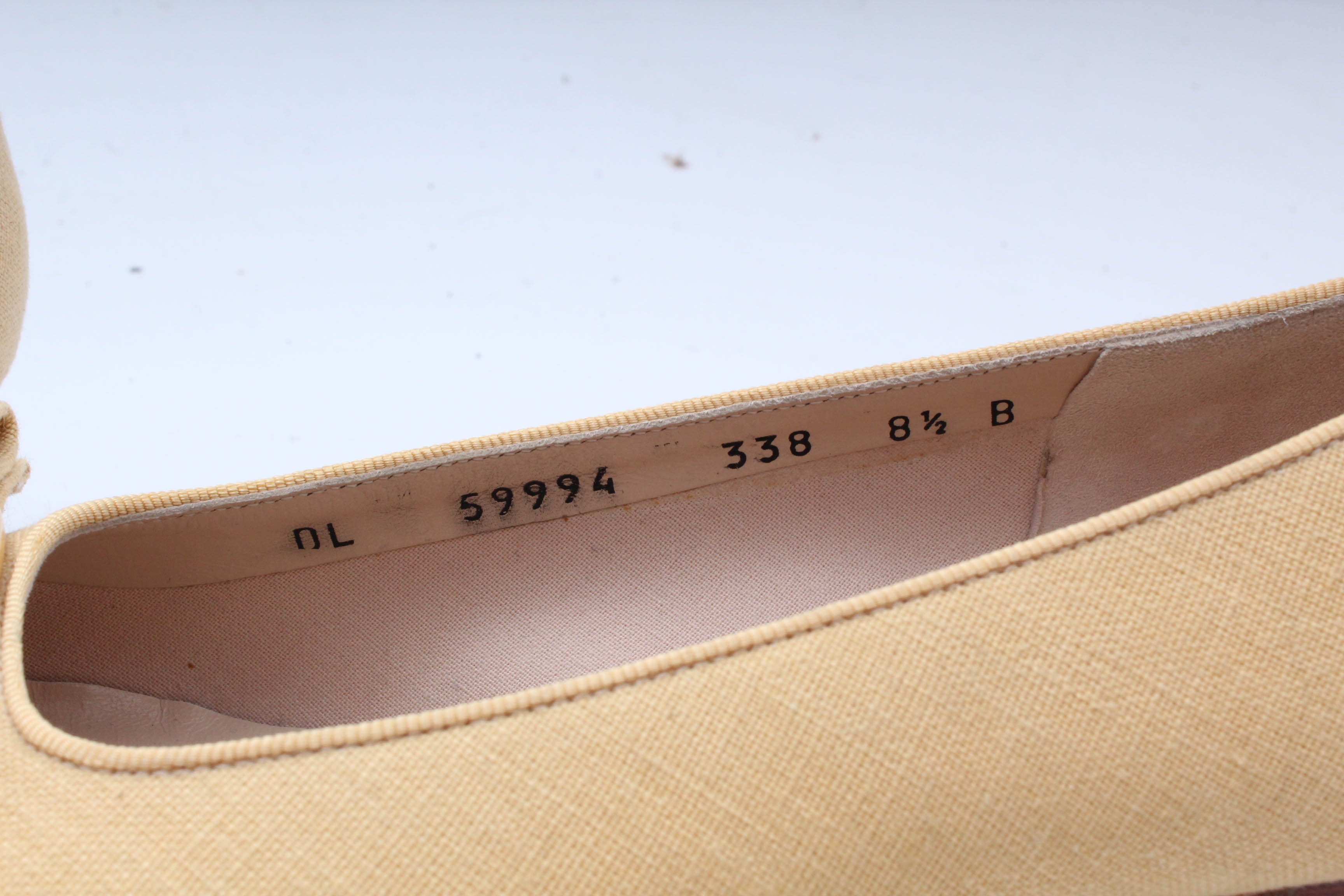 Salvatore Ferragamo Boutique Flax Linen and Grosgrain Low Heeled Pumps