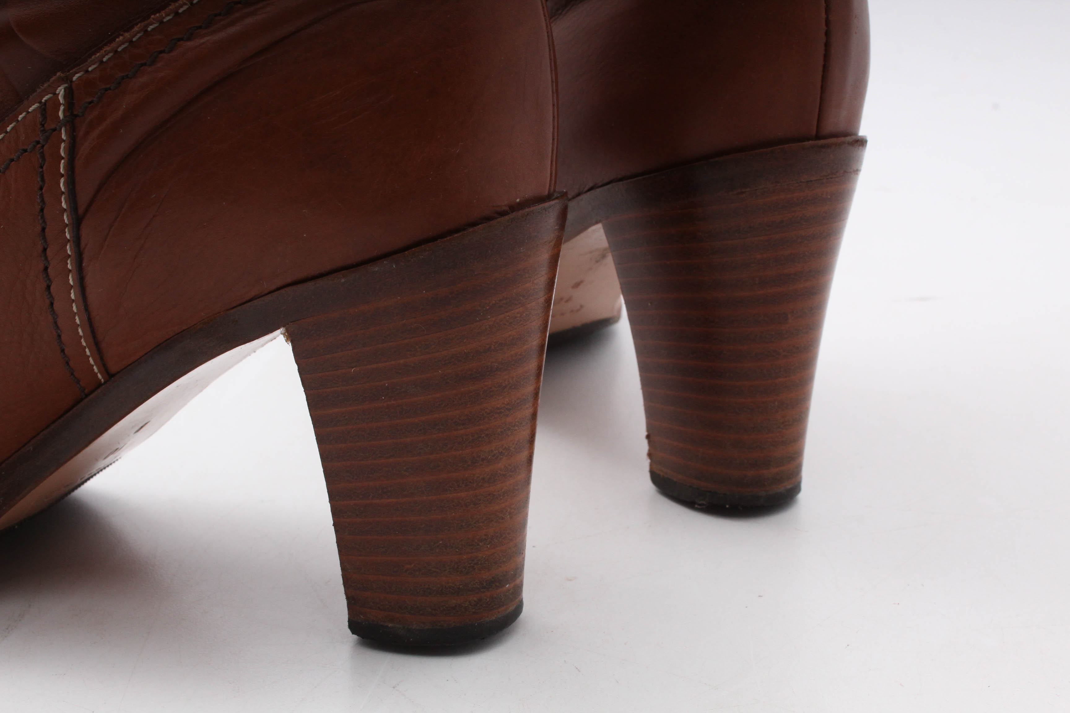 Coach Merridth Tall Leather Buckle Boots with Stacked Heels