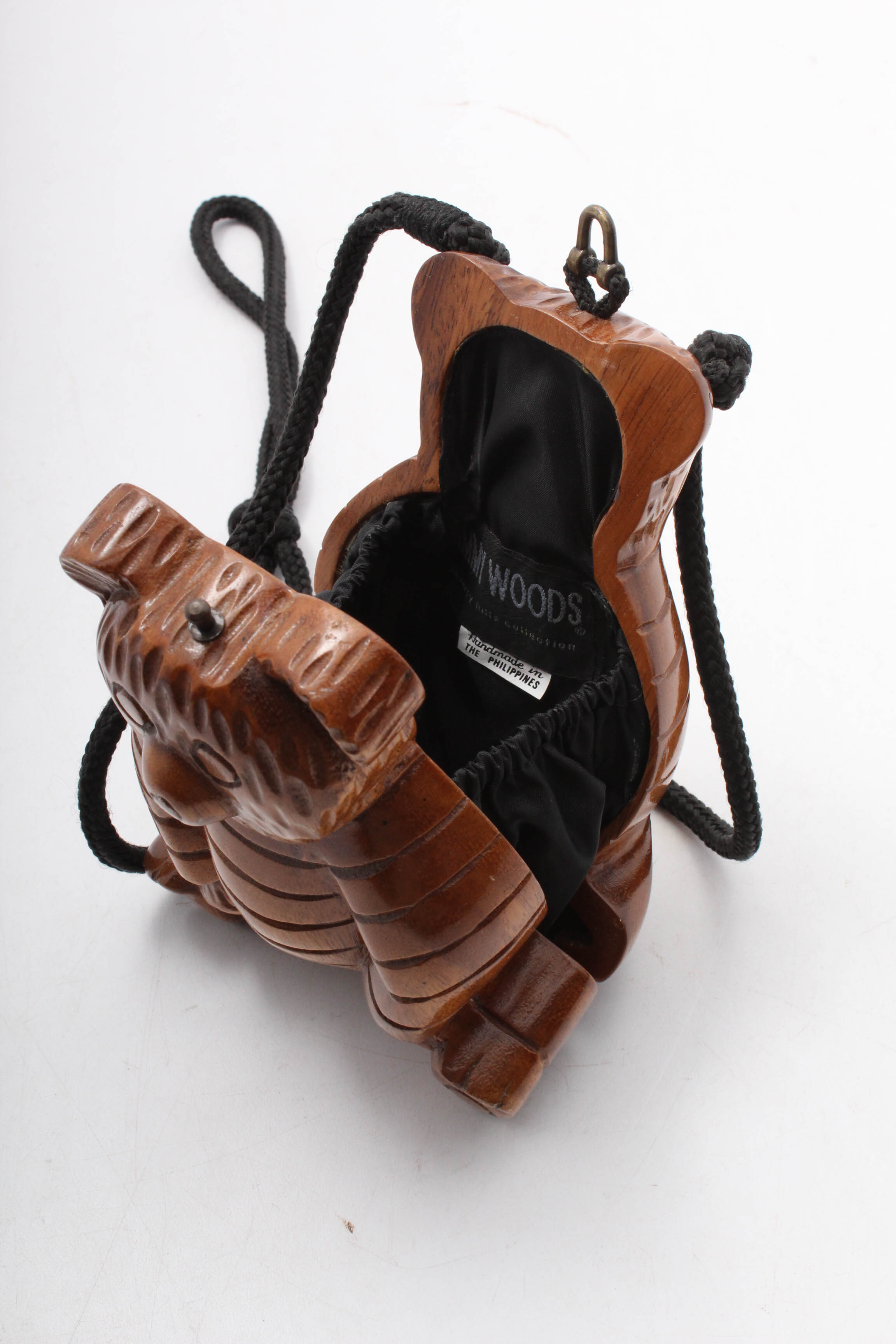 Timmy Woods of Beverly Hills Figural "Bear" Carved Wood Purse
