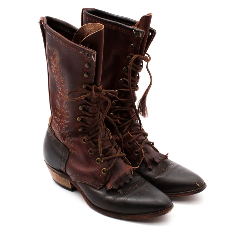 Vintage Distressed Leather Lace-Up Abilene Boots