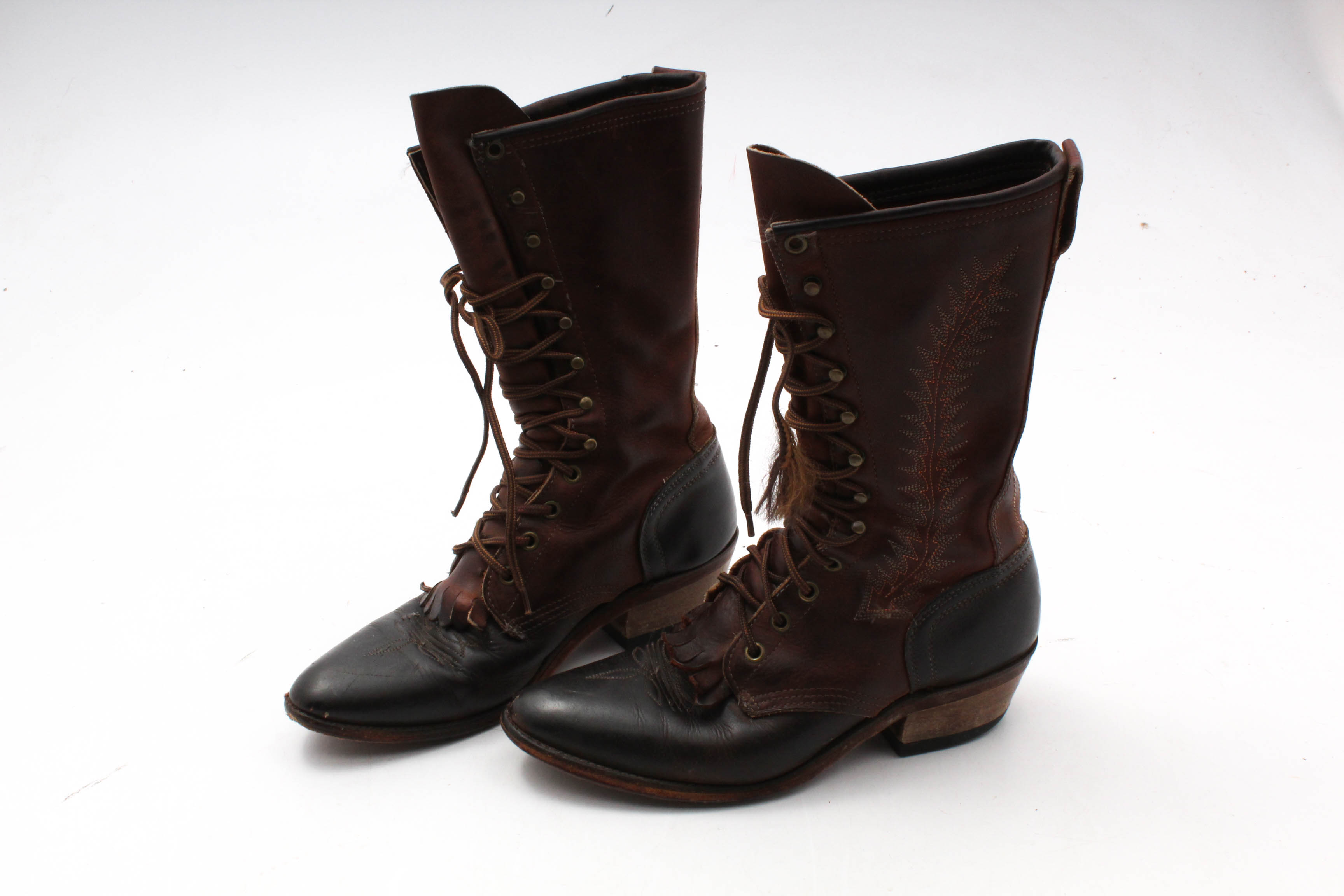 Vintage Distressed Leather Lace-Up Abilene Boots