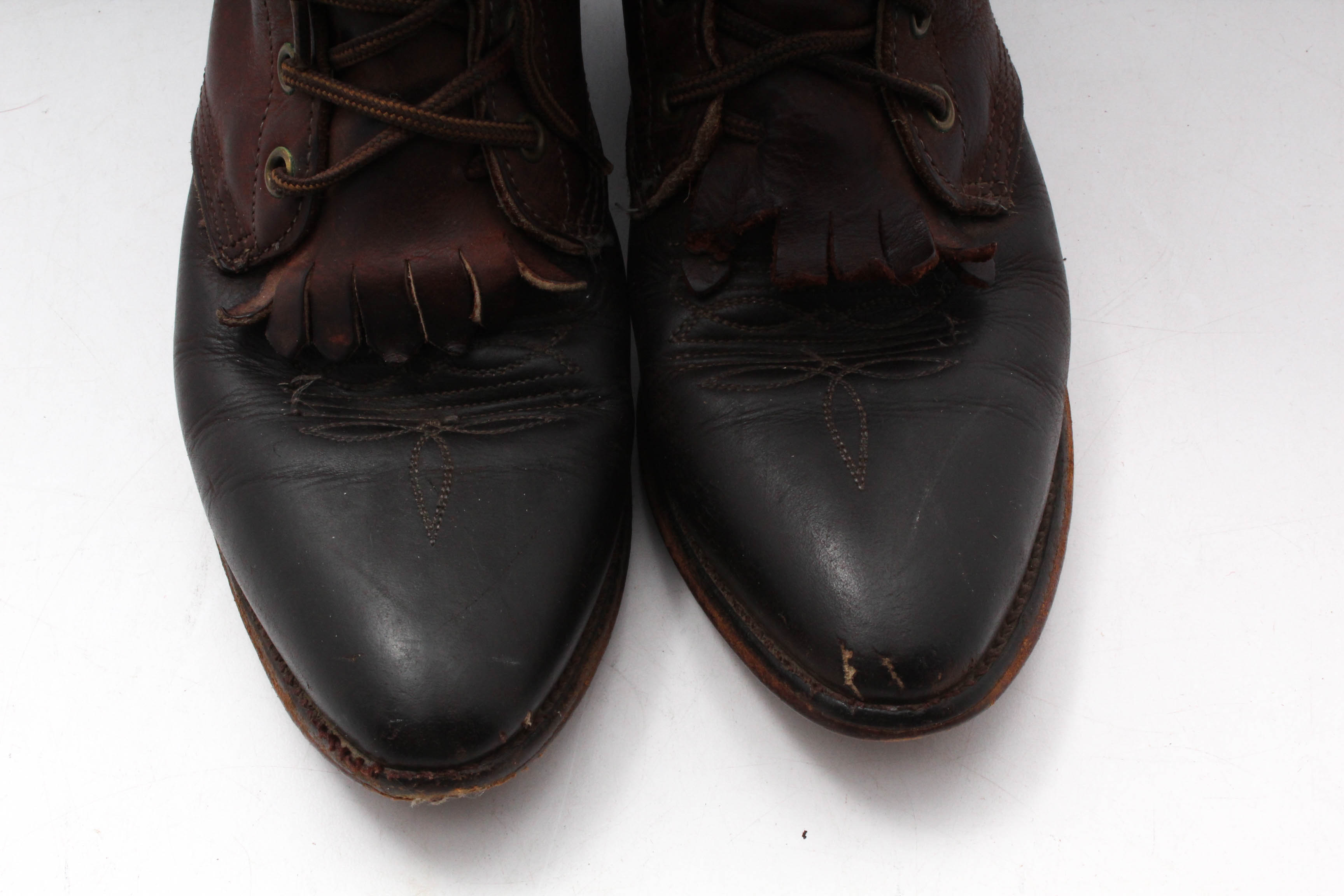 Vintage Distressed Leather Lace-Up Abilene Boots