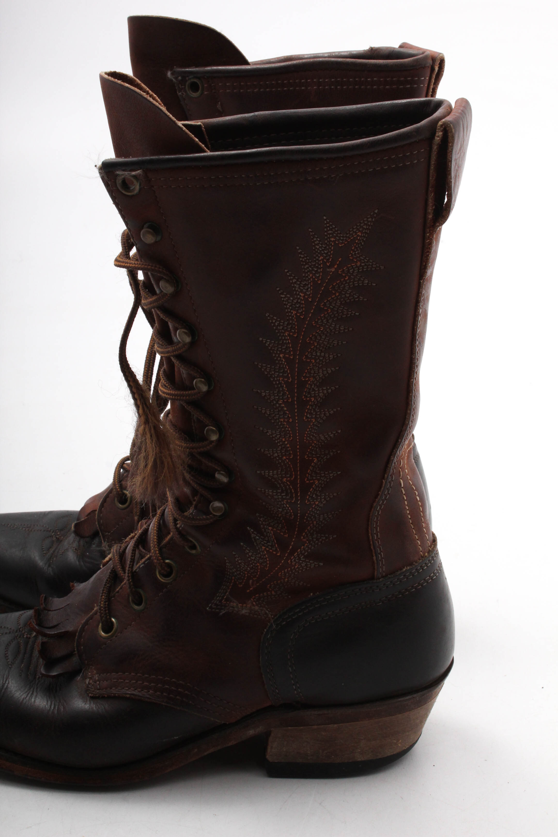Vintage Distressed Leather Lace-Up Abilene Boots