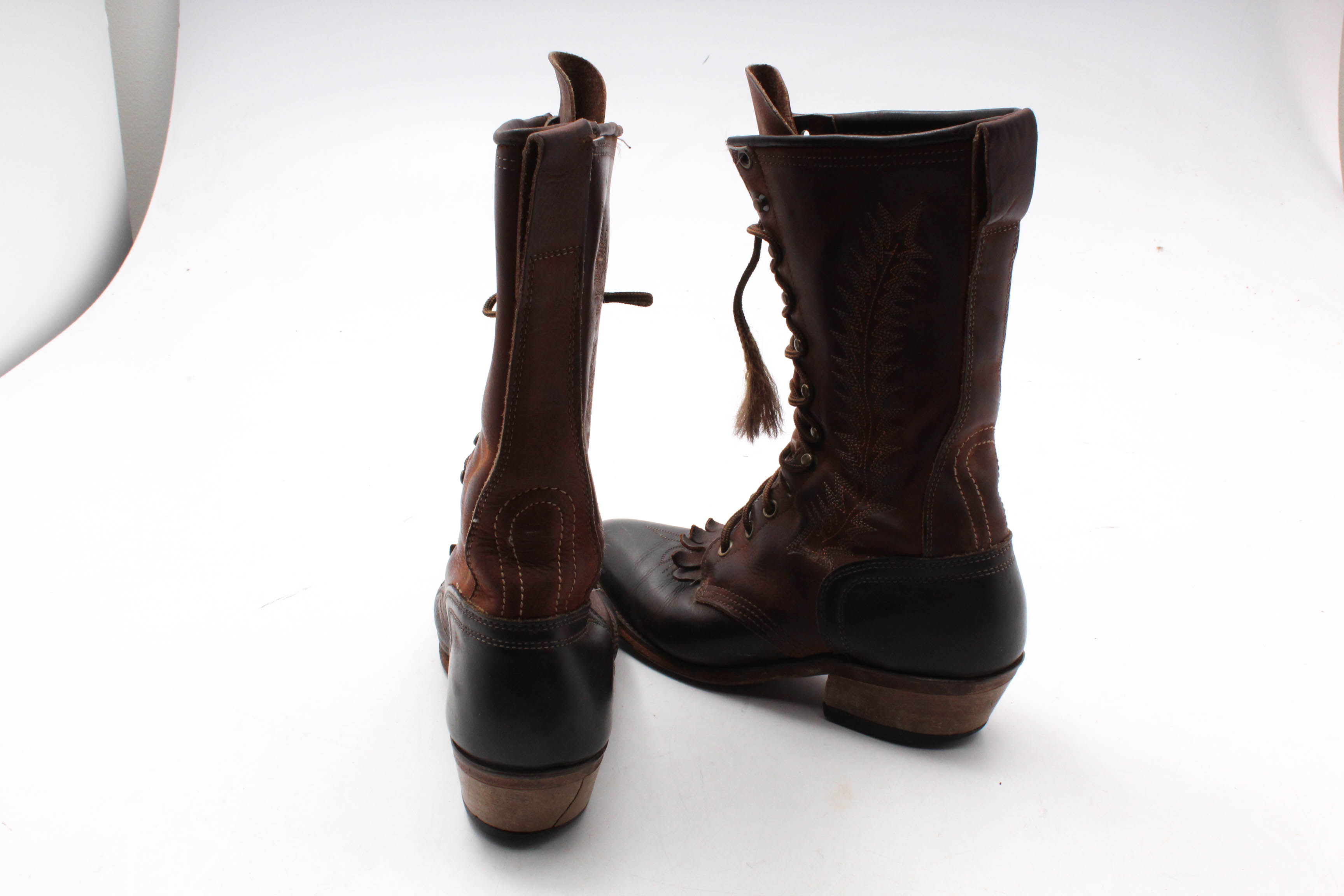 Vintage Distressed Leather Lace-Up Abilene Boots