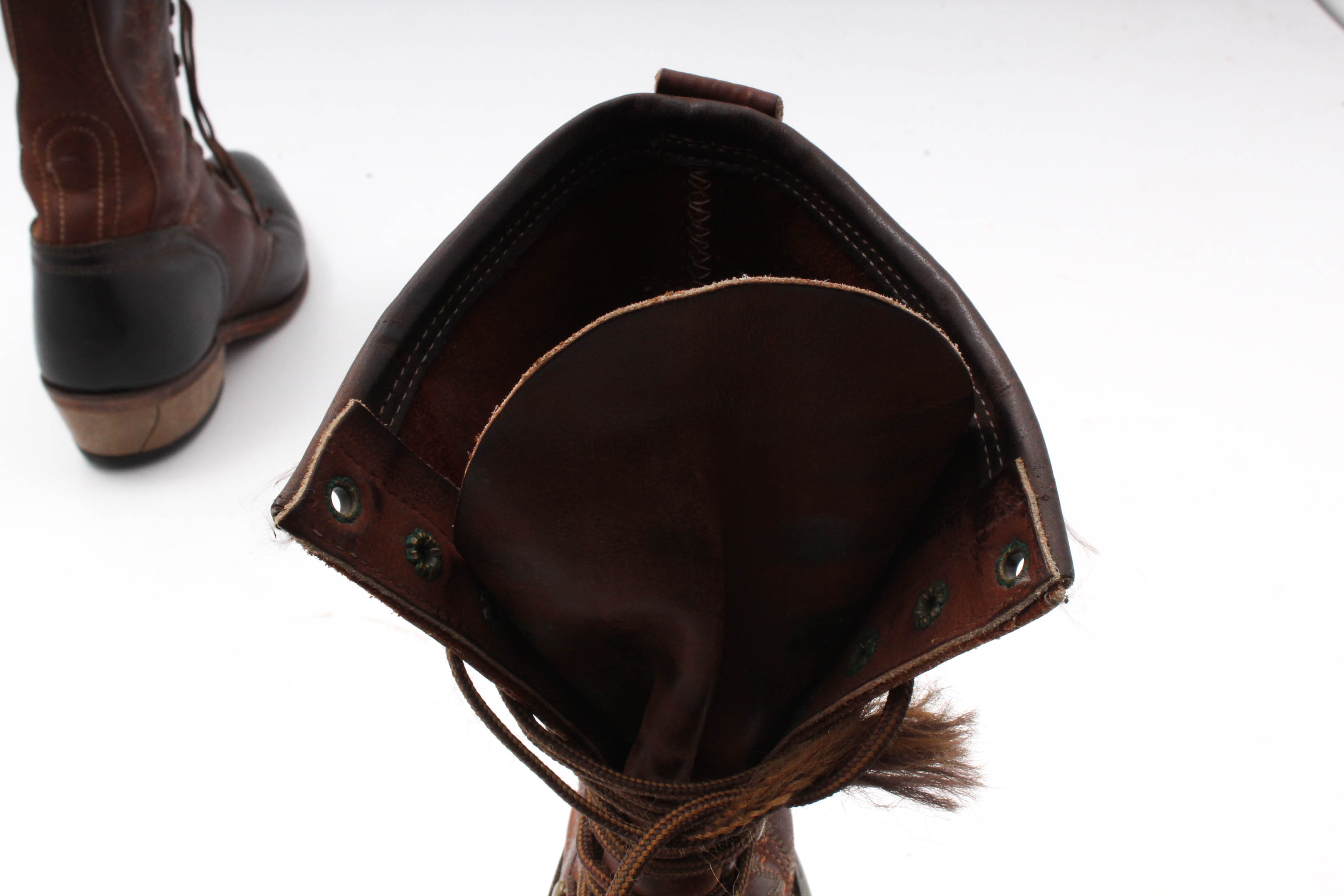 Vintage Distressed Leather Lace-Up Abilene Boots