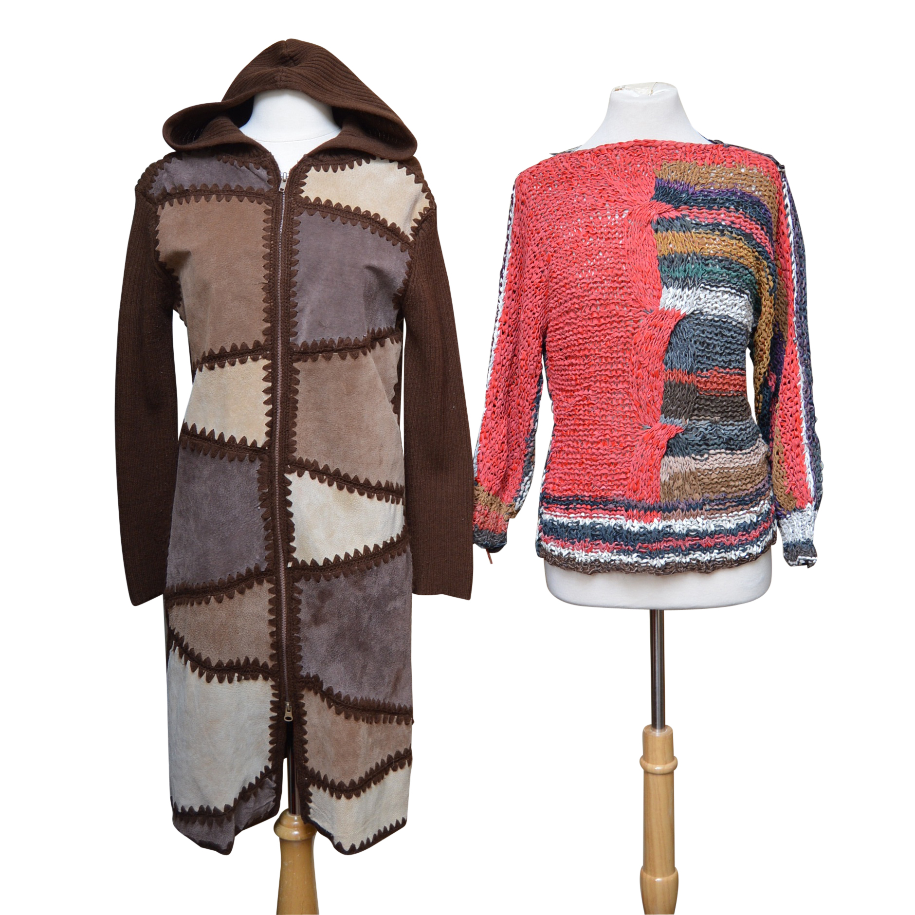 Women's Suede and Ribbed Knit Zipper-Front Coat and Knit Sweater