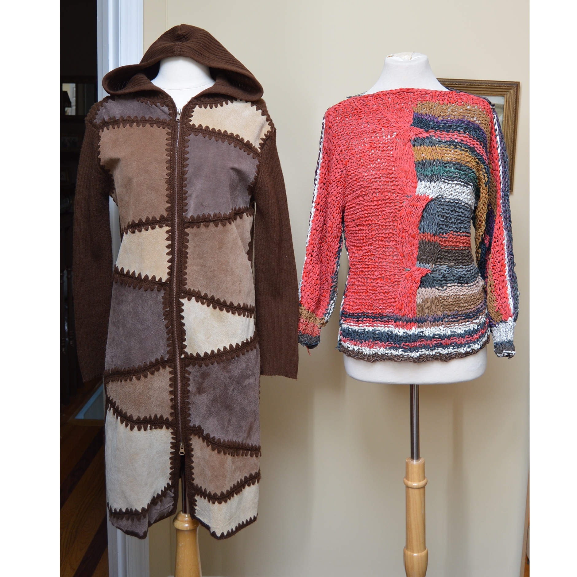 Women's Suede and Ribbed Knit Zipper-Front Coat and Knit Sweater