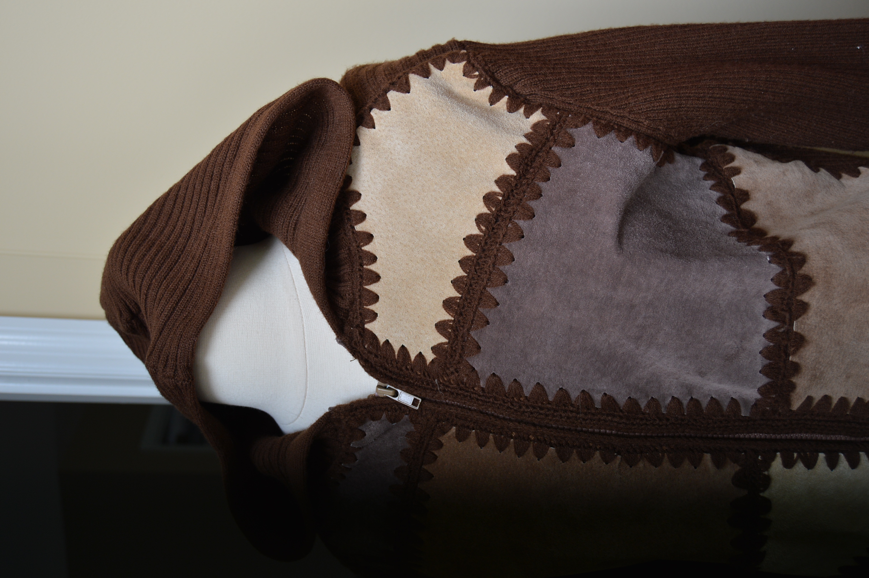 Women's Suede and Ribbed Knit Zipper-Front Coat and Knit Sweater