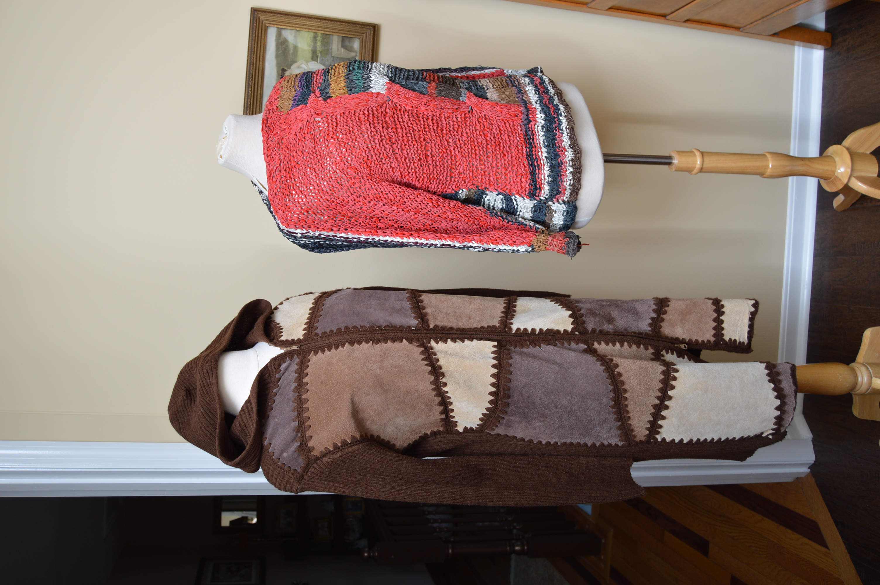 Women's Suede and Ribbed Knit Zipper-Front Coat and Knit Sweater