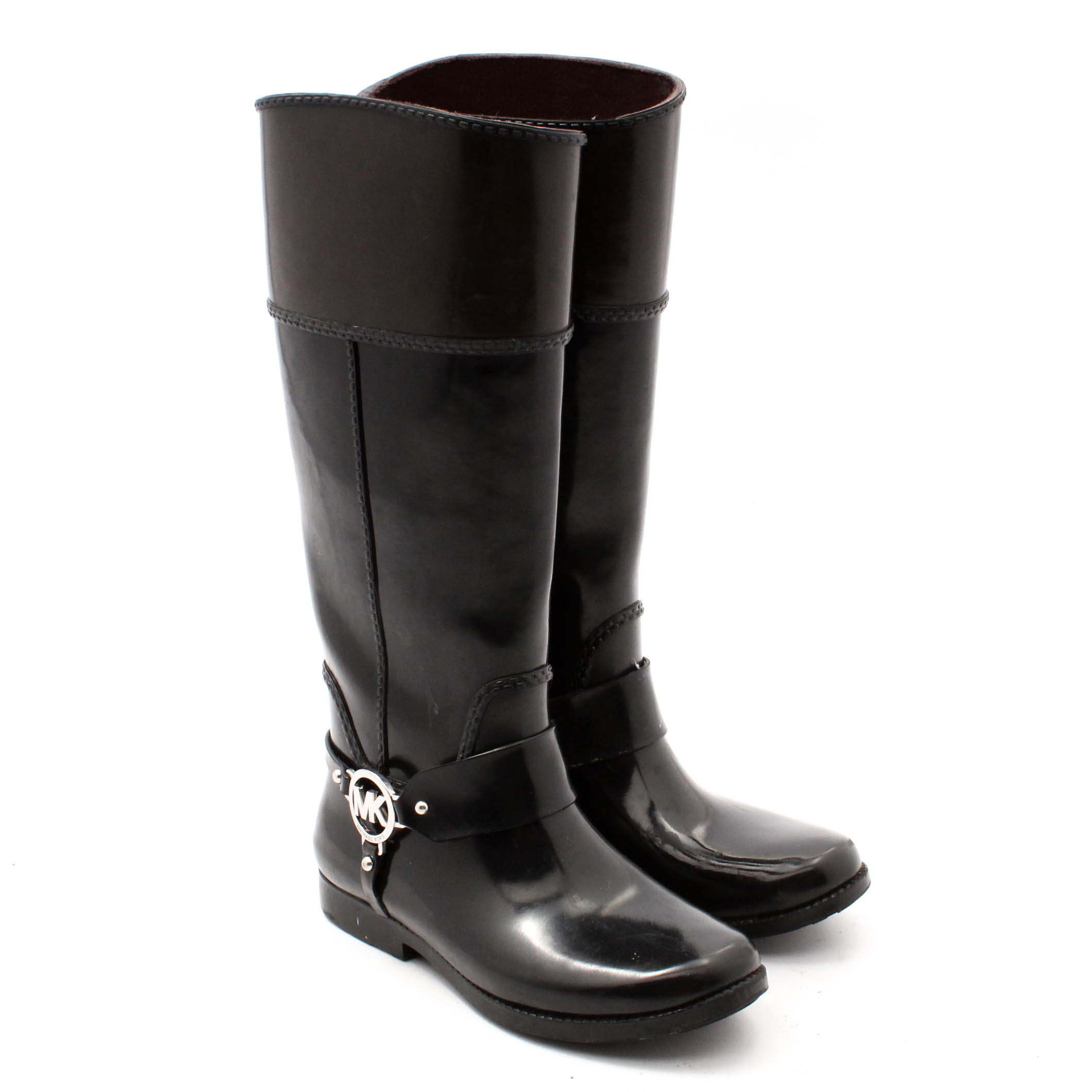 Michael Kors Fulton Harness Two-Tone Rain Boots in Black/Brown