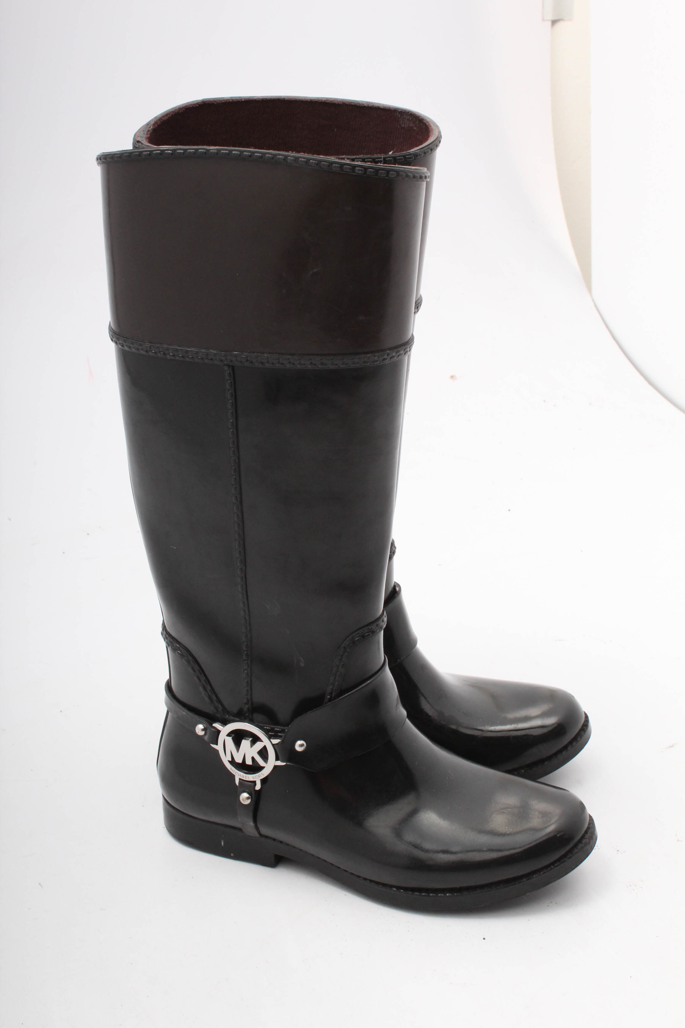 Michael Kors Fulton Harness Two-Tone Rain Boots in Black/Brown