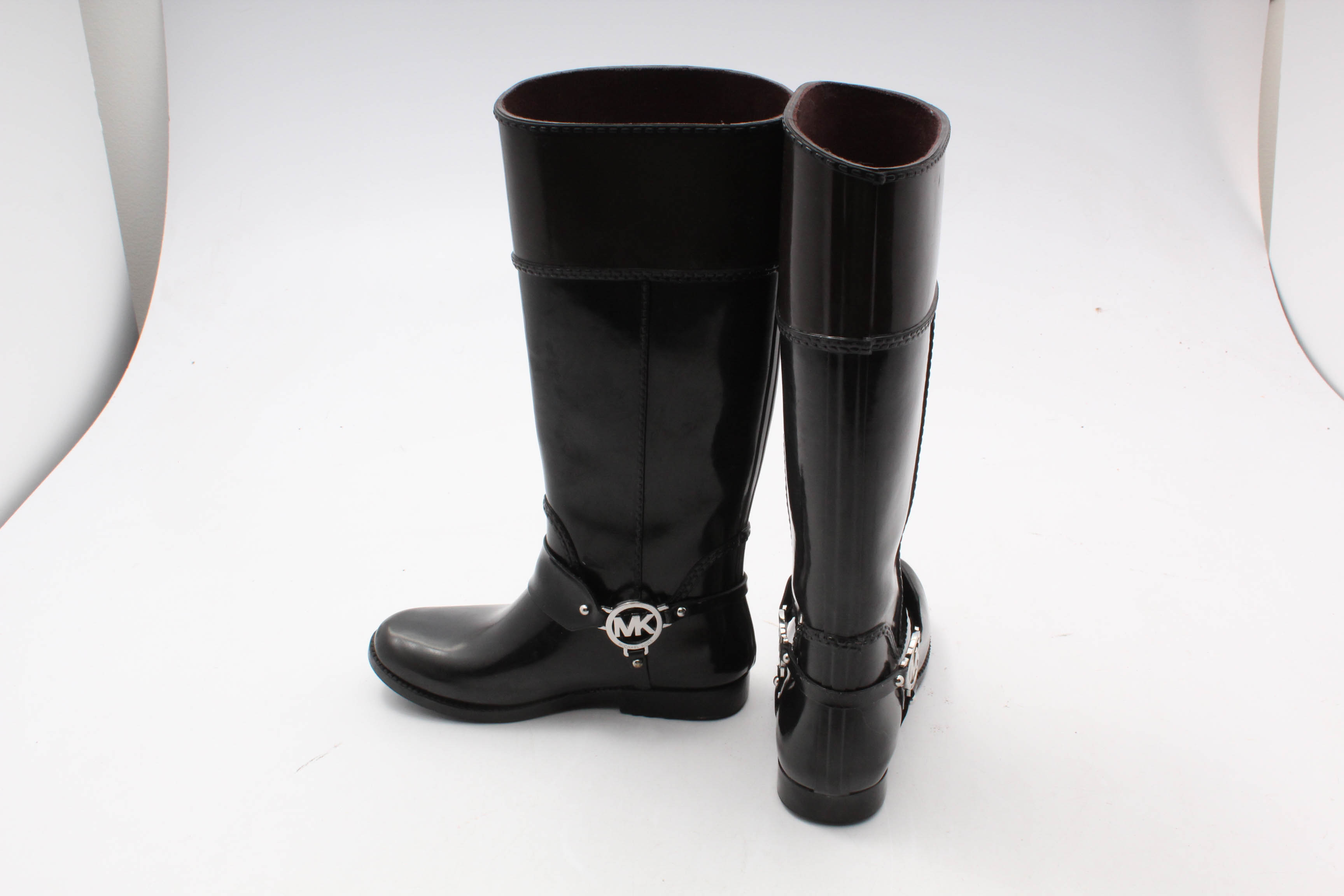 Michael Kors Fulton Harness Two-Tone Rain Boots in Black/Brown