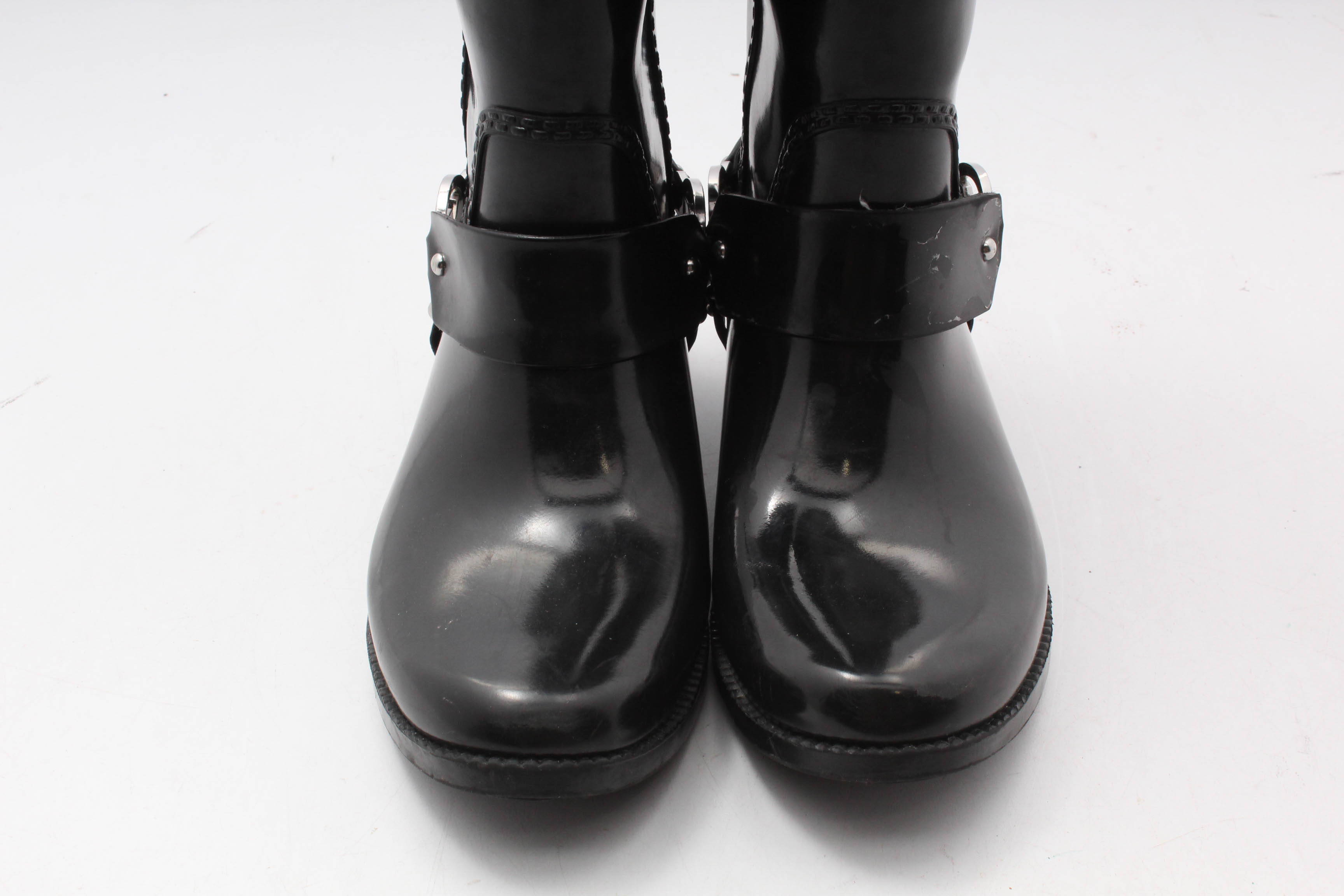 Michael Kors Fulton Harness Two-Tone Rain Boots in Black/Brown
