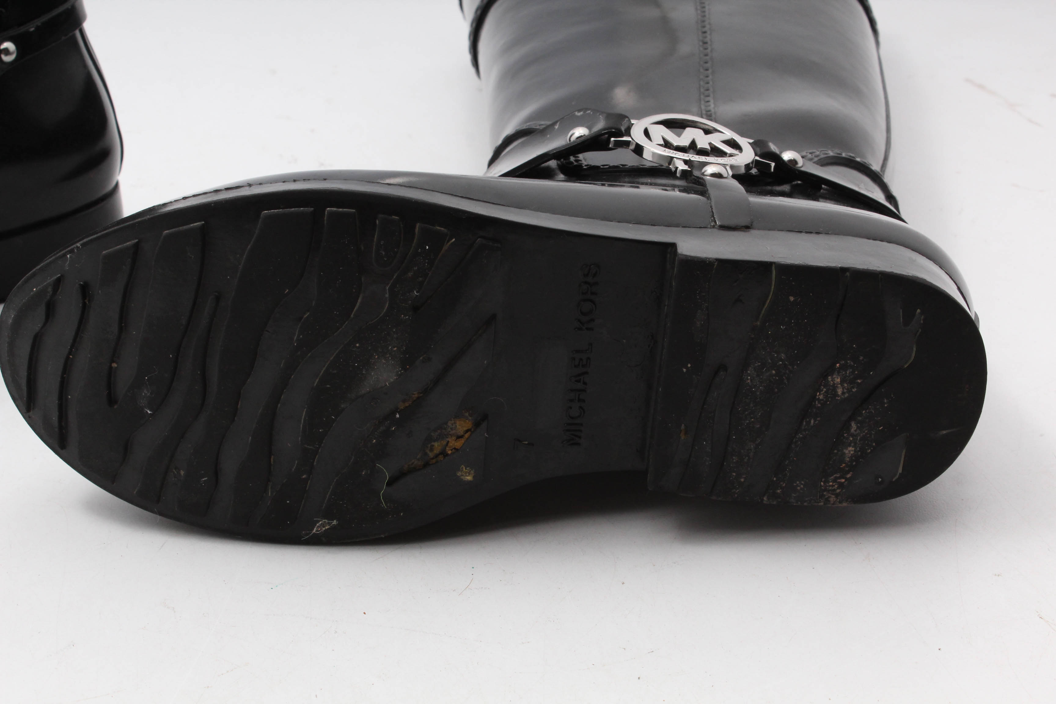 Michael Kors Fulton Harness Two-Tone Rain Boots in Black/Brown