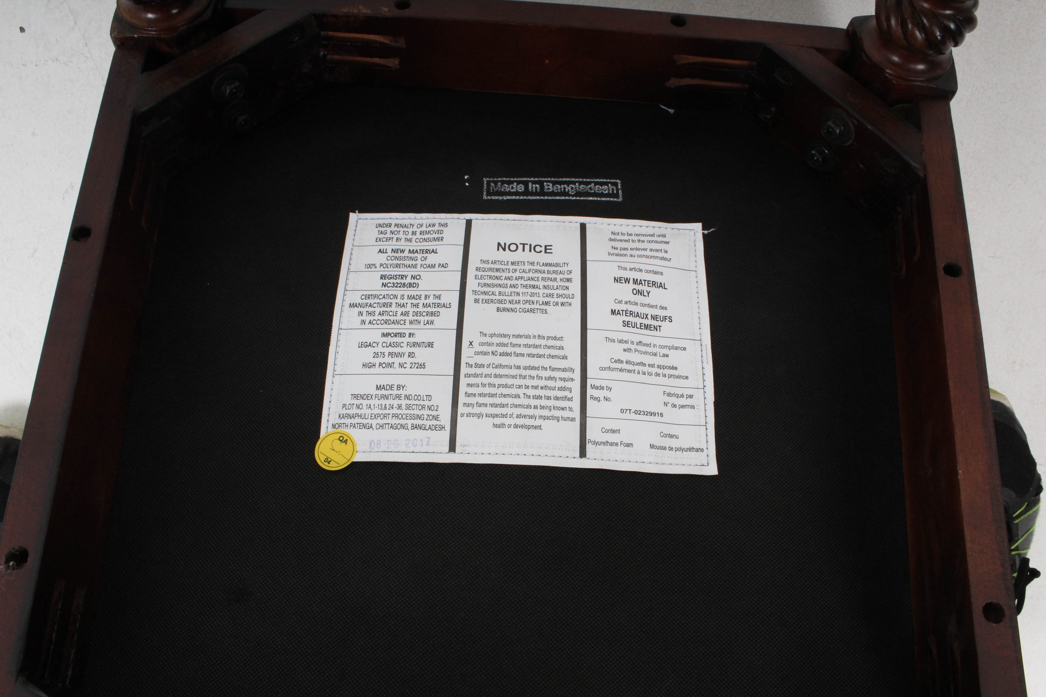 Upholstered Mahogany Finish Chair by Legacy Classic