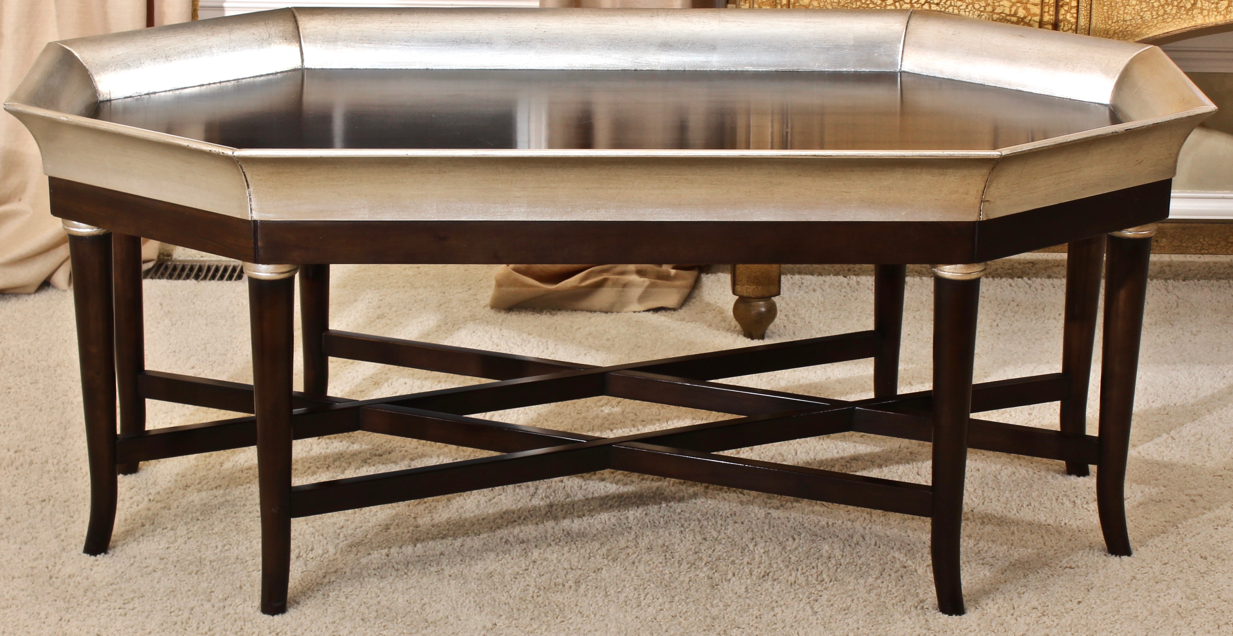 Mahogany and Silver Finish Cocktail Table by Swaim