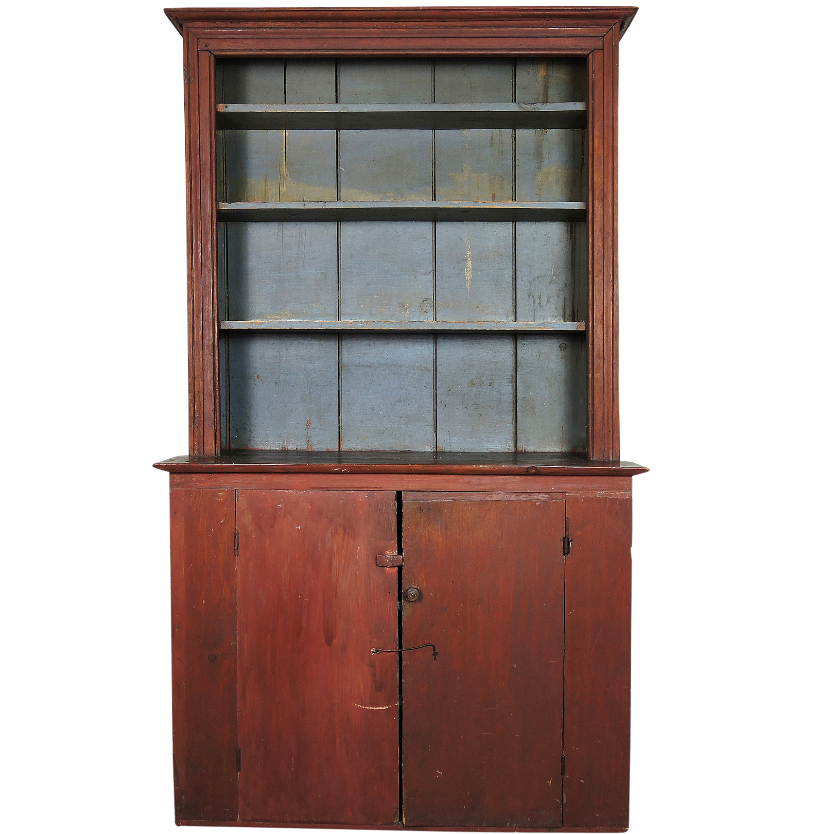 19th Century Primitive Painted Pine Hutch