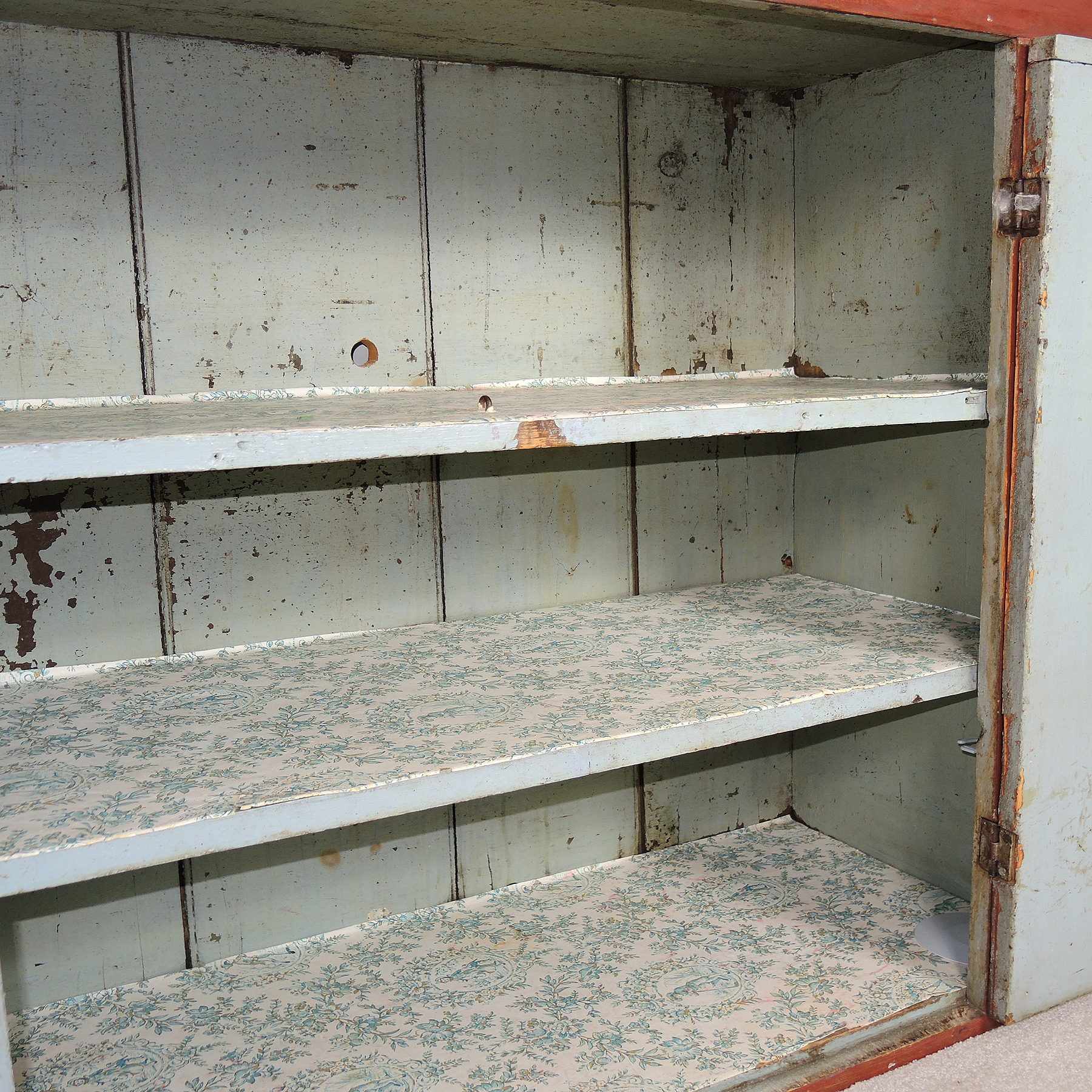 19th Century Primitive Painted Pine Hutch