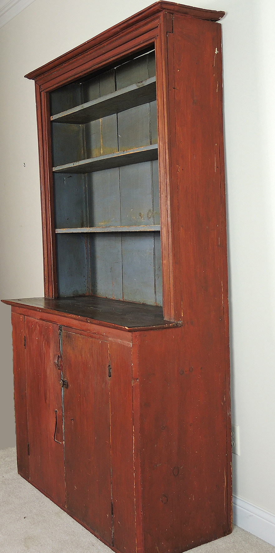 19th Century Primitive Painted Pine Hutch