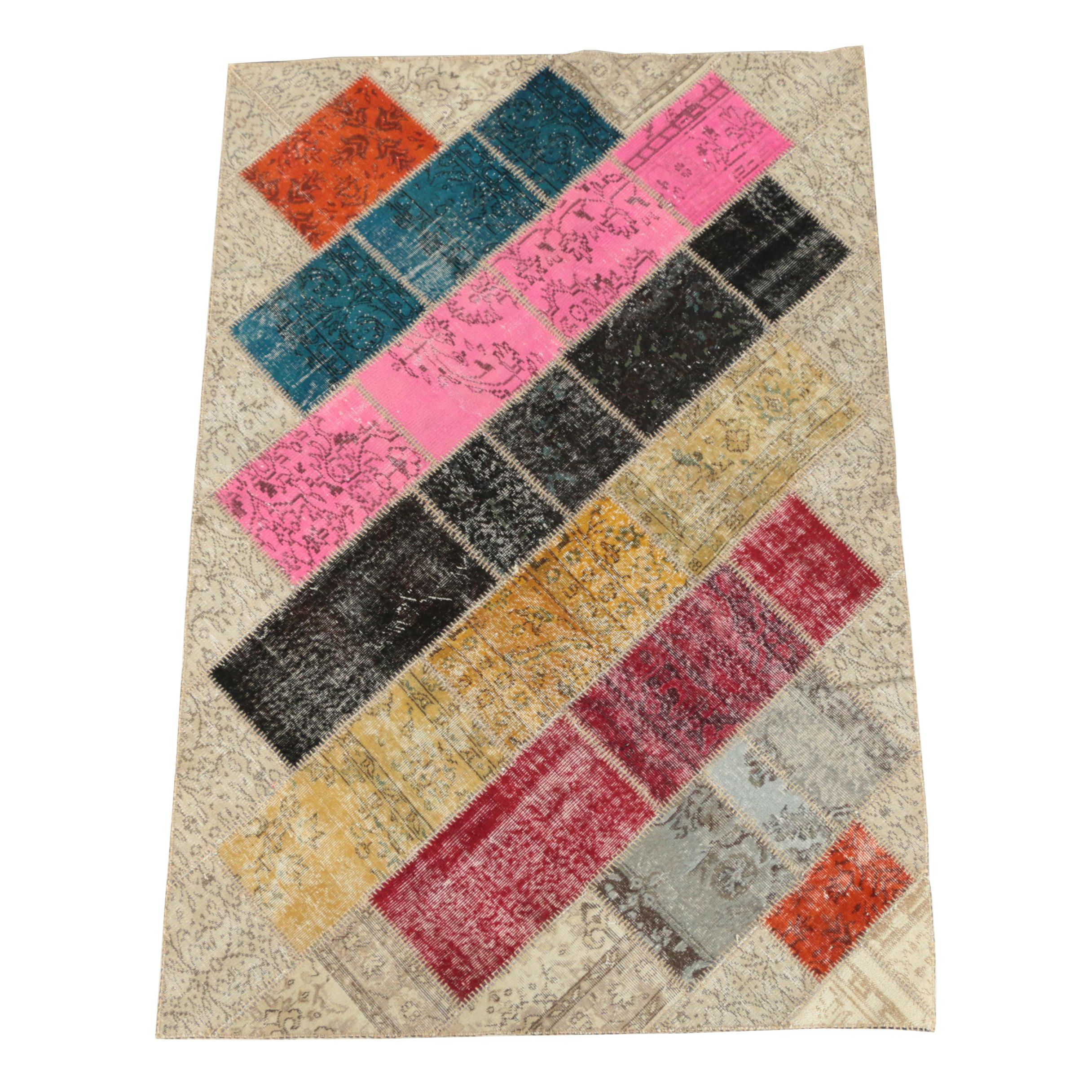 Hand-Knotted Turkish Patchwork Wool Area Rug by Blue Ocean Traders