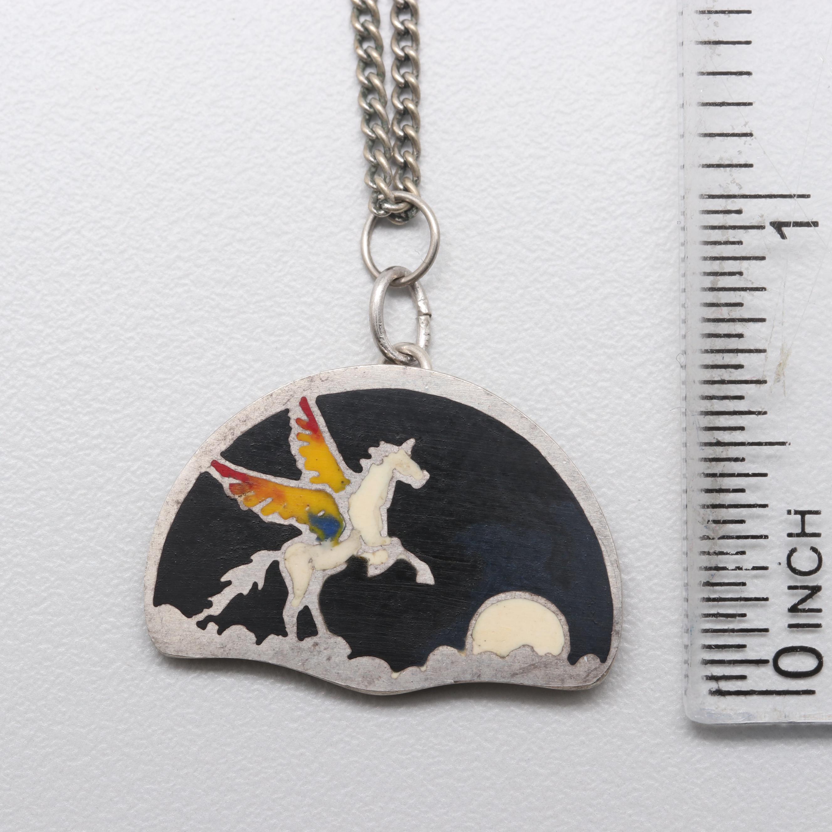 Silver Tone and Sterling Silver Unicorn Necklace and Bracelet