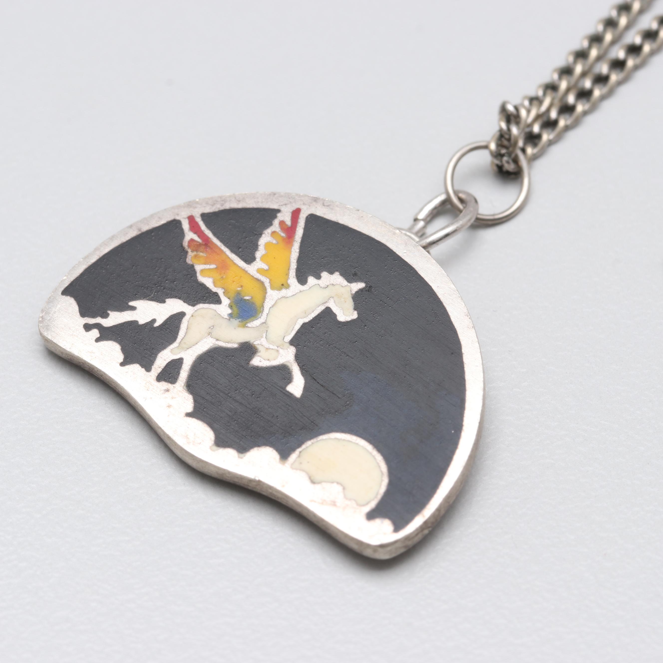 Silver Tone and Sterling Silver Unicorn Necklace and Bracelet