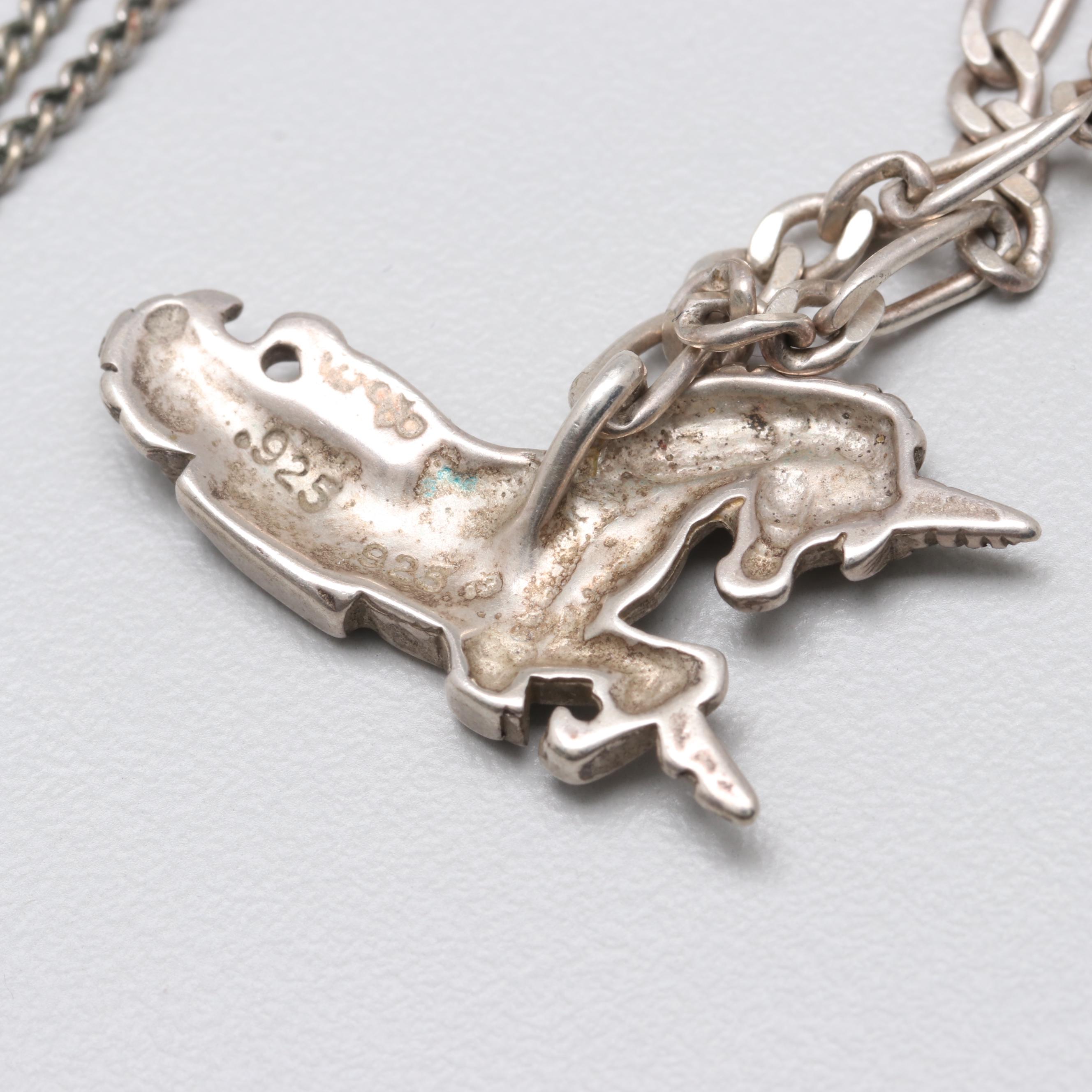 Silver Tone and Sterling Silver Unicorn Necklace and Bracelet