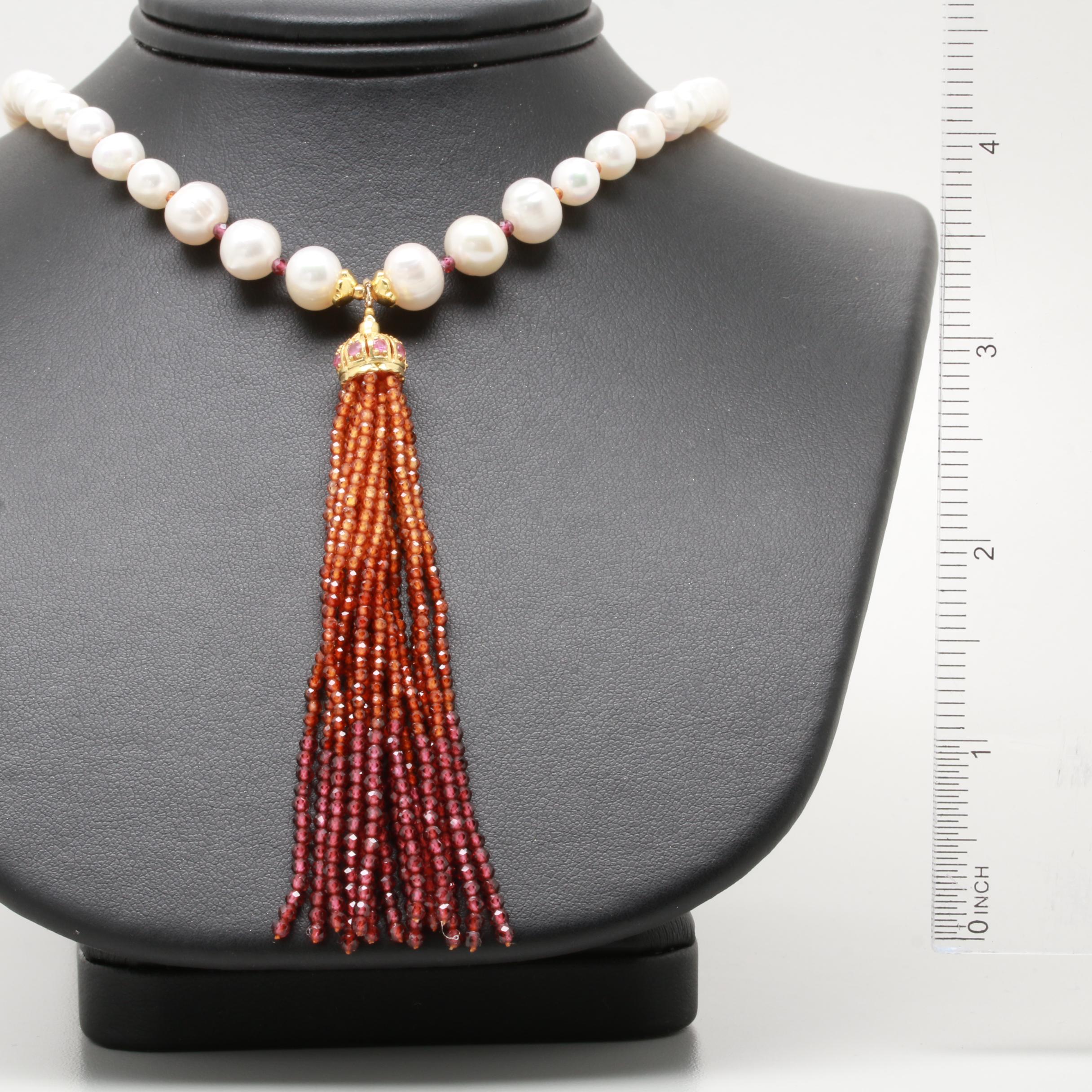 Sterling Silver Cultured Pearl, Ruby, and Citrine Necklace