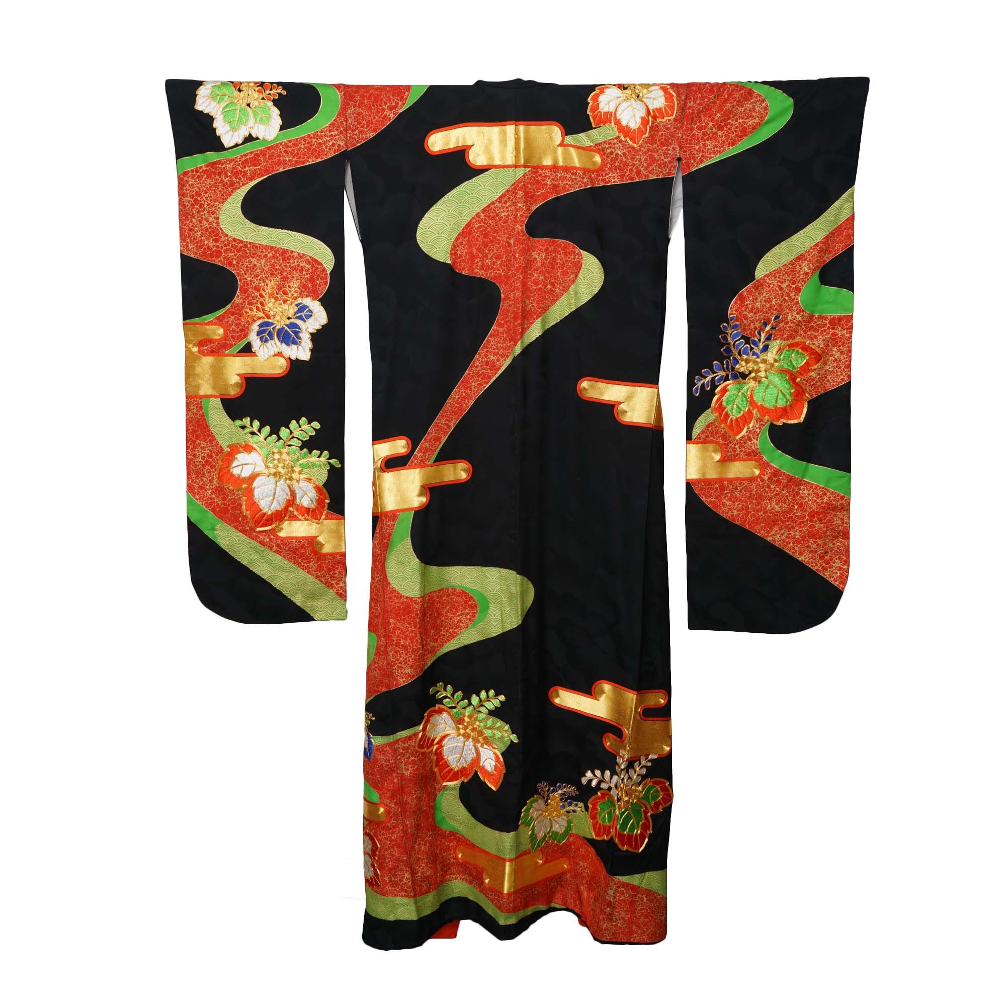 Circa 1950s Vintage Japanese Handwoven Silk Damask Kakashita Kimono